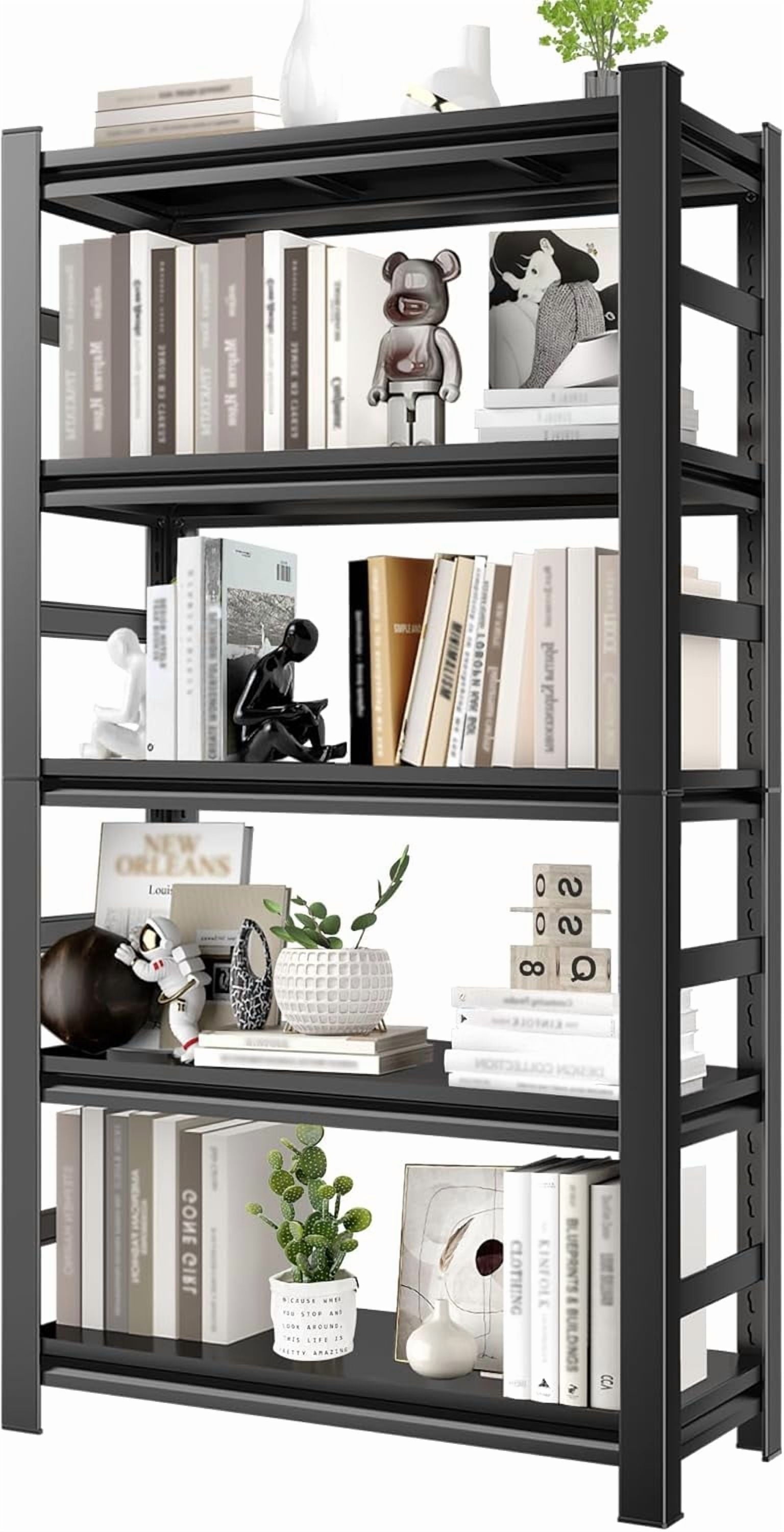 5-Tier Bookshelf, Metal Book Shelf, Adjustable Bookcase, Tall Shelves in Living Room/Home/Office/Kitchen/Bedroom, Storage Organizer for CDs/Books/Movies, Modern, Black