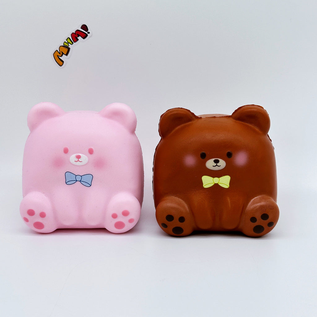 🐻🧈 Square Bear Squishy Set - Pink & Caramel Brown Cute Slow Rising Stress Relief Toy