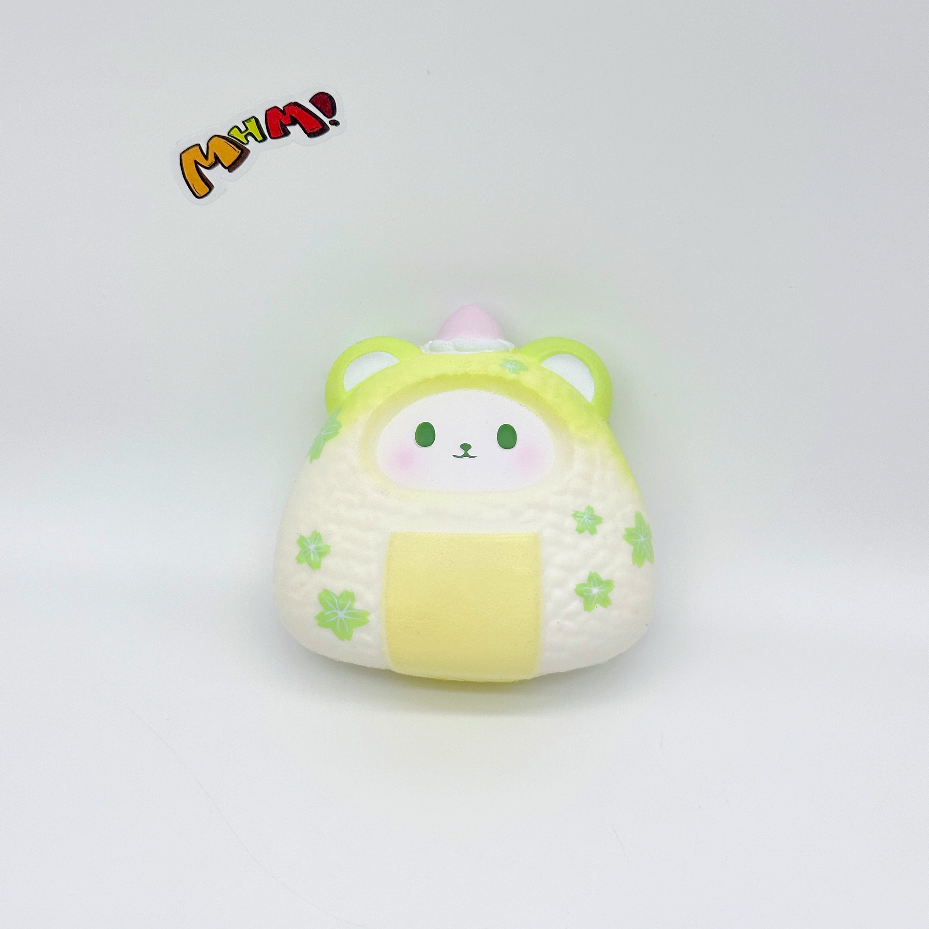 Handheld Bear Onigiri Squishy with Cute Face & Flavor Details
