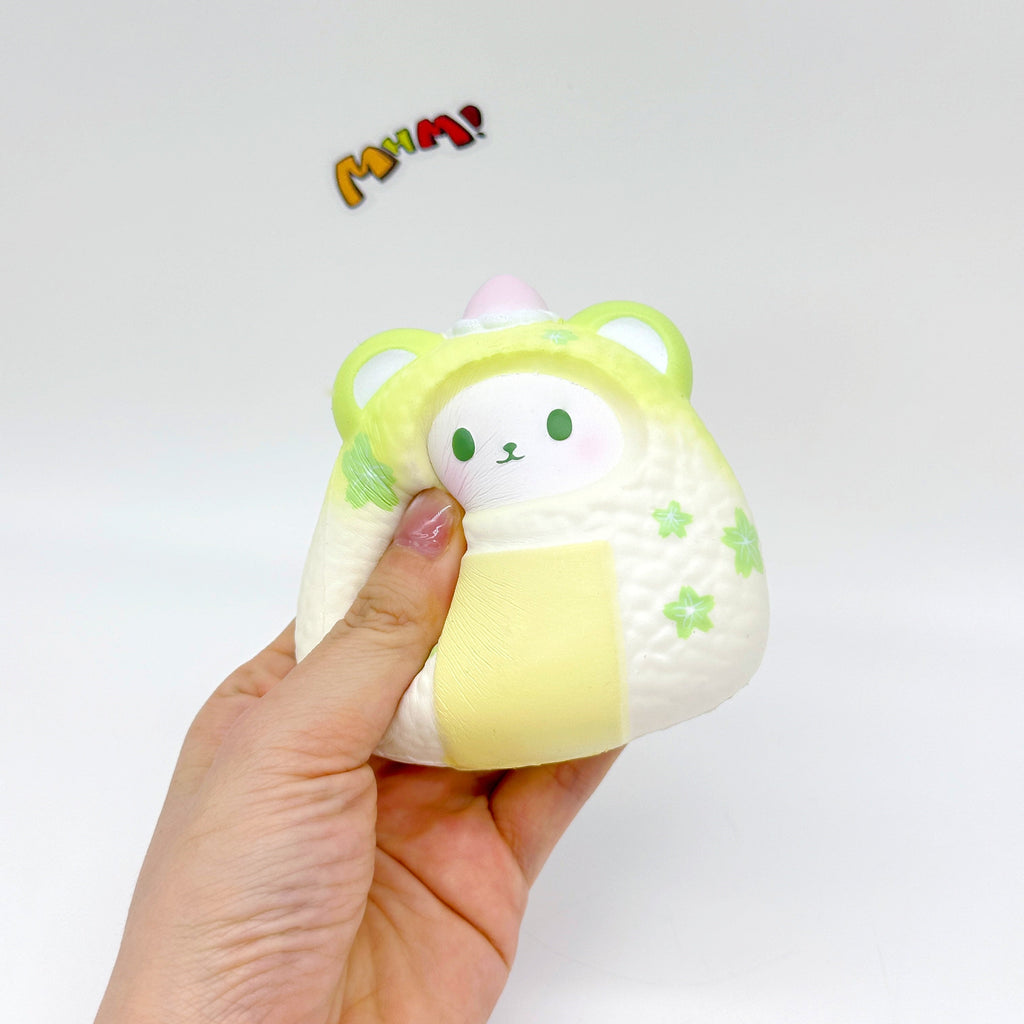 Handheld Bear Onigiri Squishy with Cute Face & Flavor Details