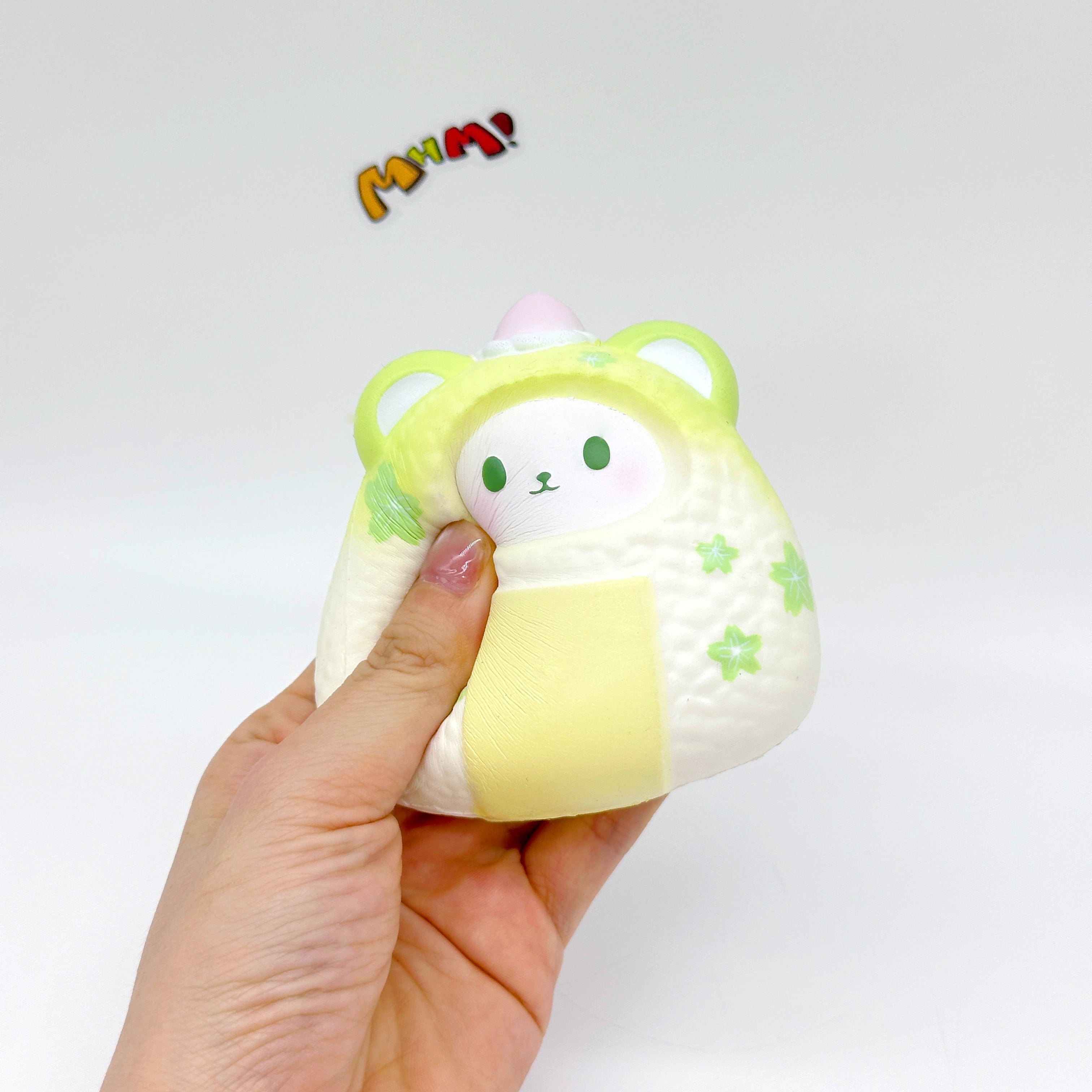 Handheld Bear Onigiri Squishy with Cute Face & Flavor Details
