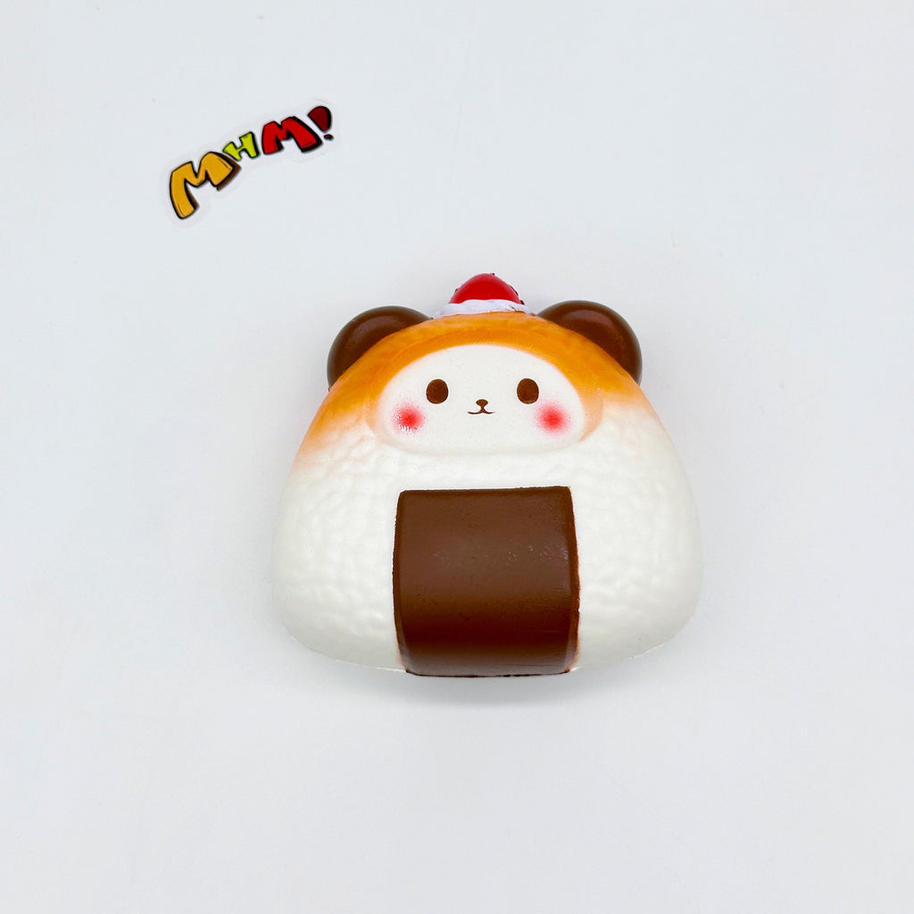 Handheld Bear Onigiri Squishy with Cute Face & Flavor Details