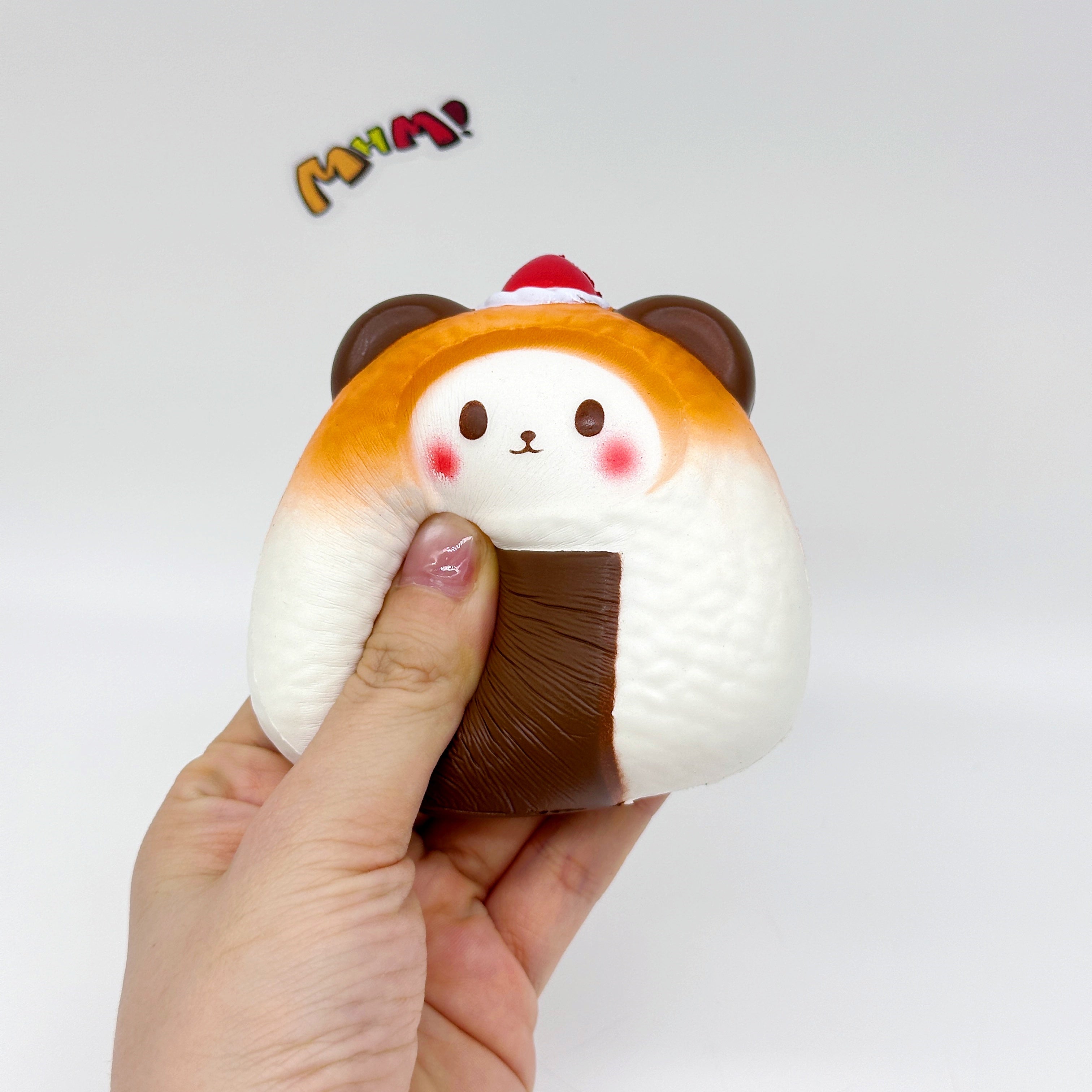 Handheld Bear Onigiri Squishy with Cute Face & Flavor Details
