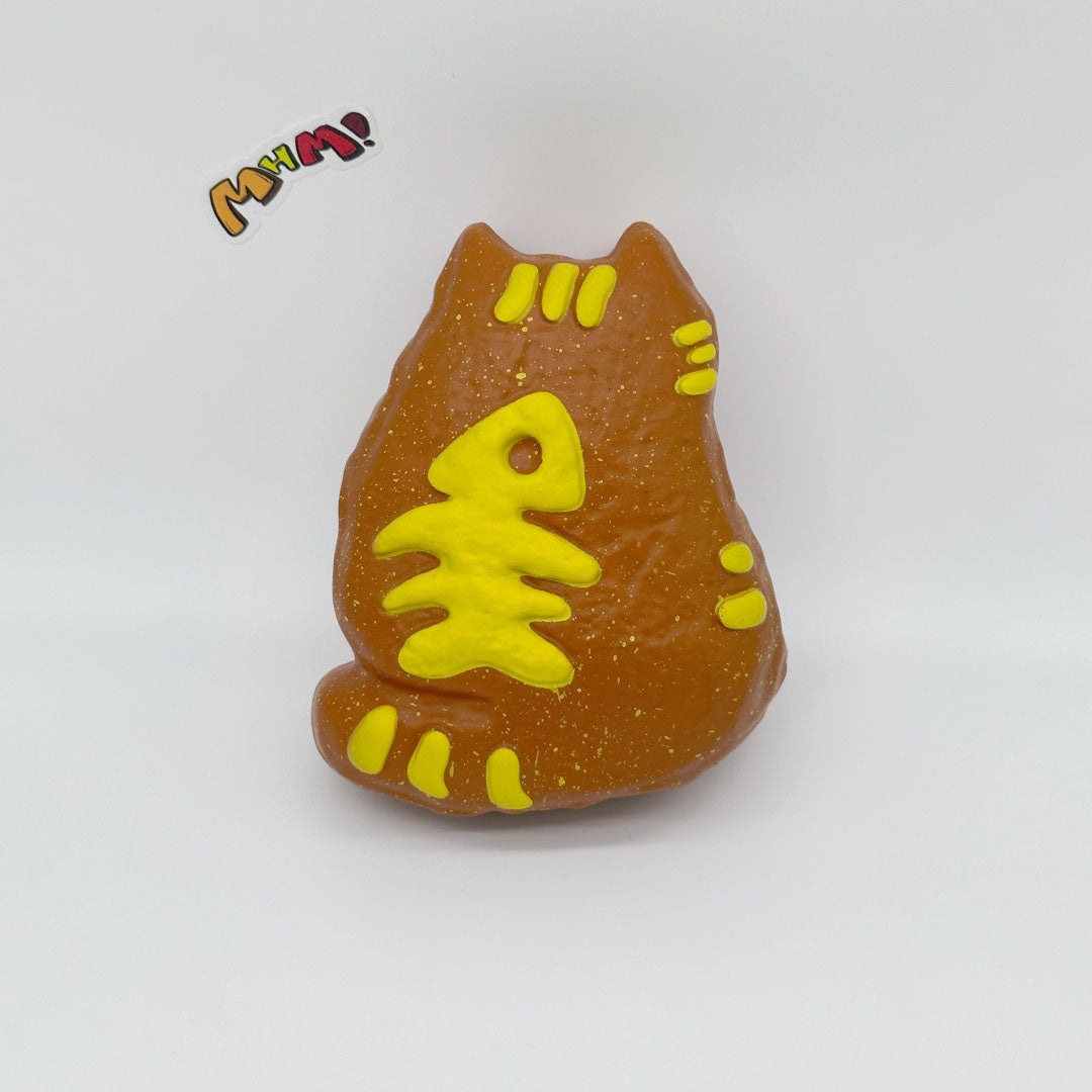Cute Cat with Fishbone Print Stress Relief Squishy, Green/Brown