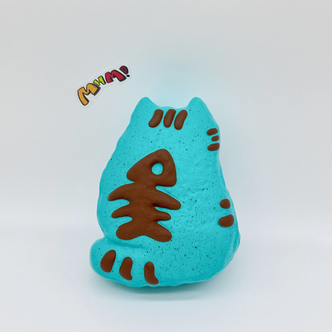 Cute Cat with Fishbone Print Stress Relief Squishy, Green/Brown