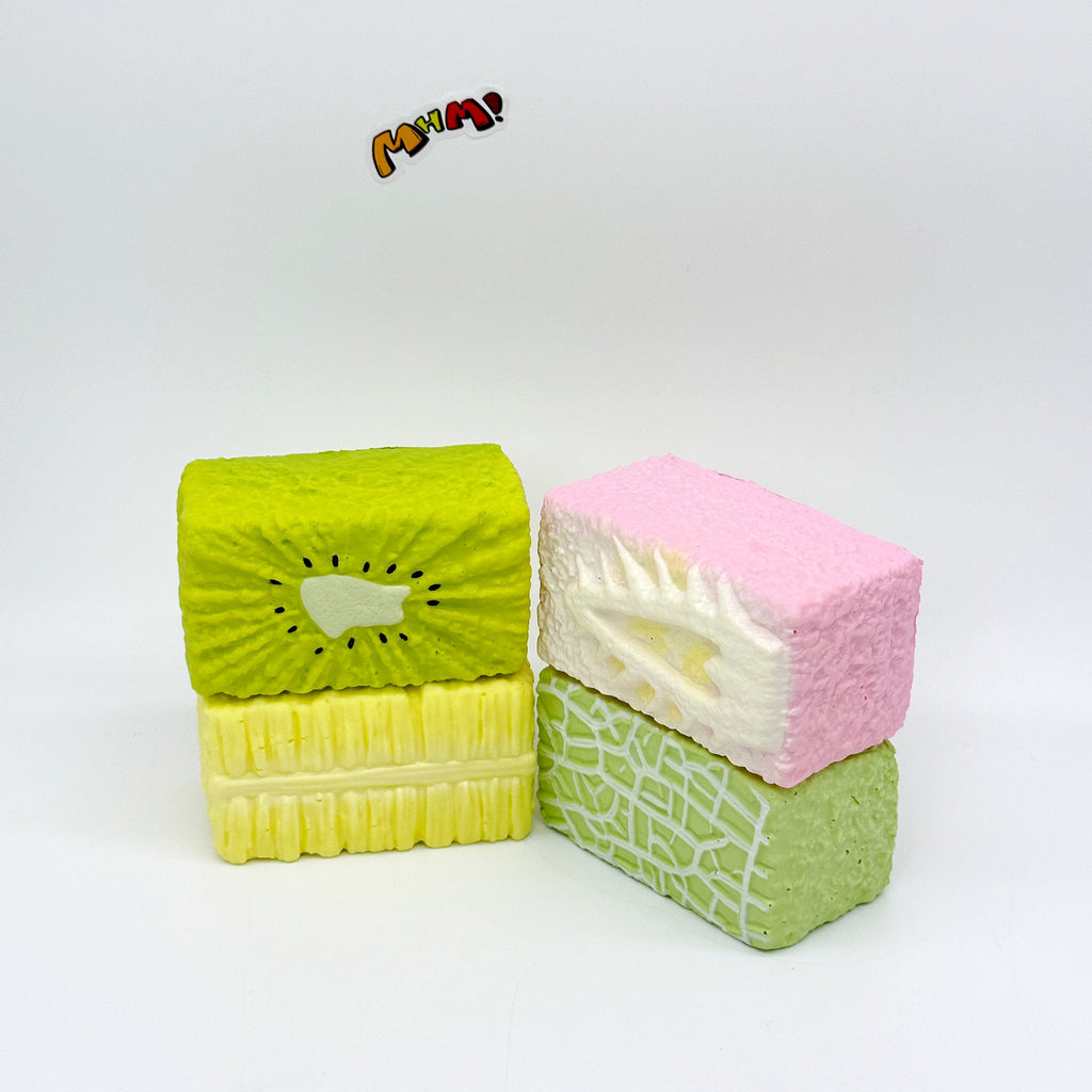 🥝🍓🍍🍈 Fruit Toast Squishy - 4 Styles Kiwi/Strawberry/Pineapple/Honeydew Slow Rising Squeeze Toy | Cute Food Stress Relief Toy