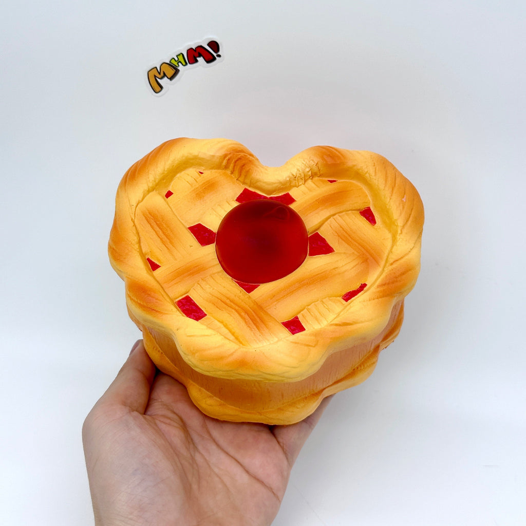 🍒 Heart-Shaped Cherry Pie Squishy 🥧 | Slow Rising Food Stress Relief Toy, Cute Dessert Squeeze Toy