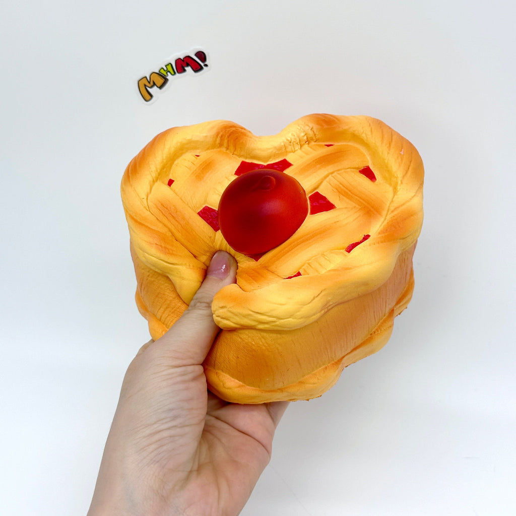 🍒 Heart-Shaped Cherry Pie Squishy 🥧 | Slow Rising Food Stress Relief Toy, Cute Dessert Squeeze Toy