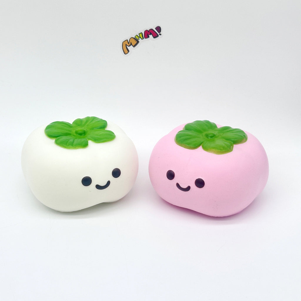 🍅 Lucky Persimmon Squishy - White & Pink Cute Persimmon Slow Rising Stress Relief Toy