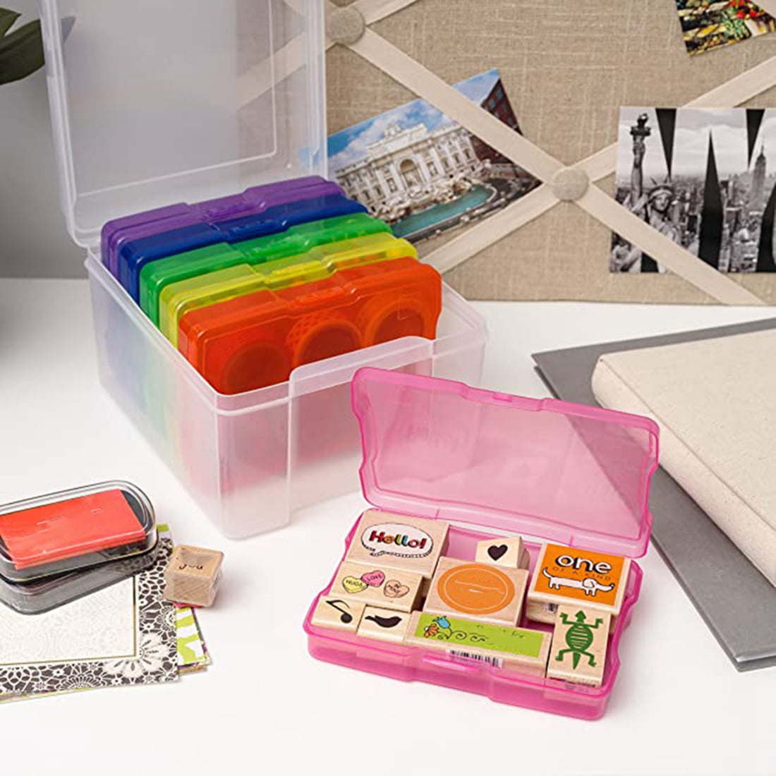 5X7 inch Photos Cases and Clear Craft Keeper with Buckle Design 6 Inner Cases Plastic Storage Container Box A