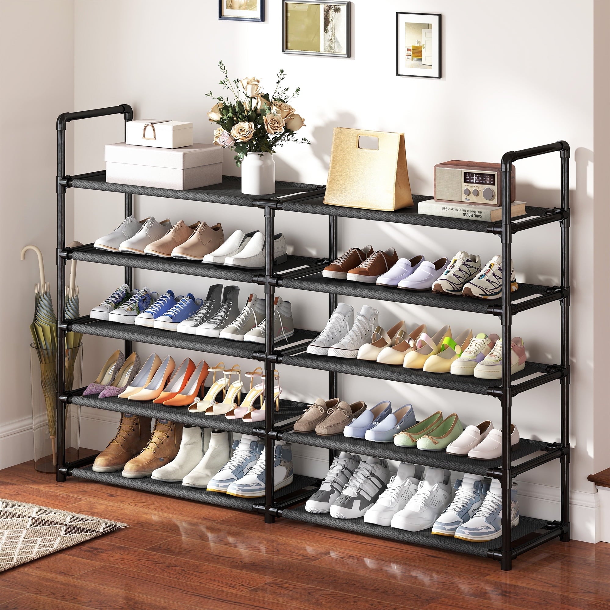 5 Tier Shoe Rack, Large Capacity Sturdy Shoe Organizer, Metal Shoe Shelf, Holds up to 26 Pairs for Entryway, Closet and Bedroom