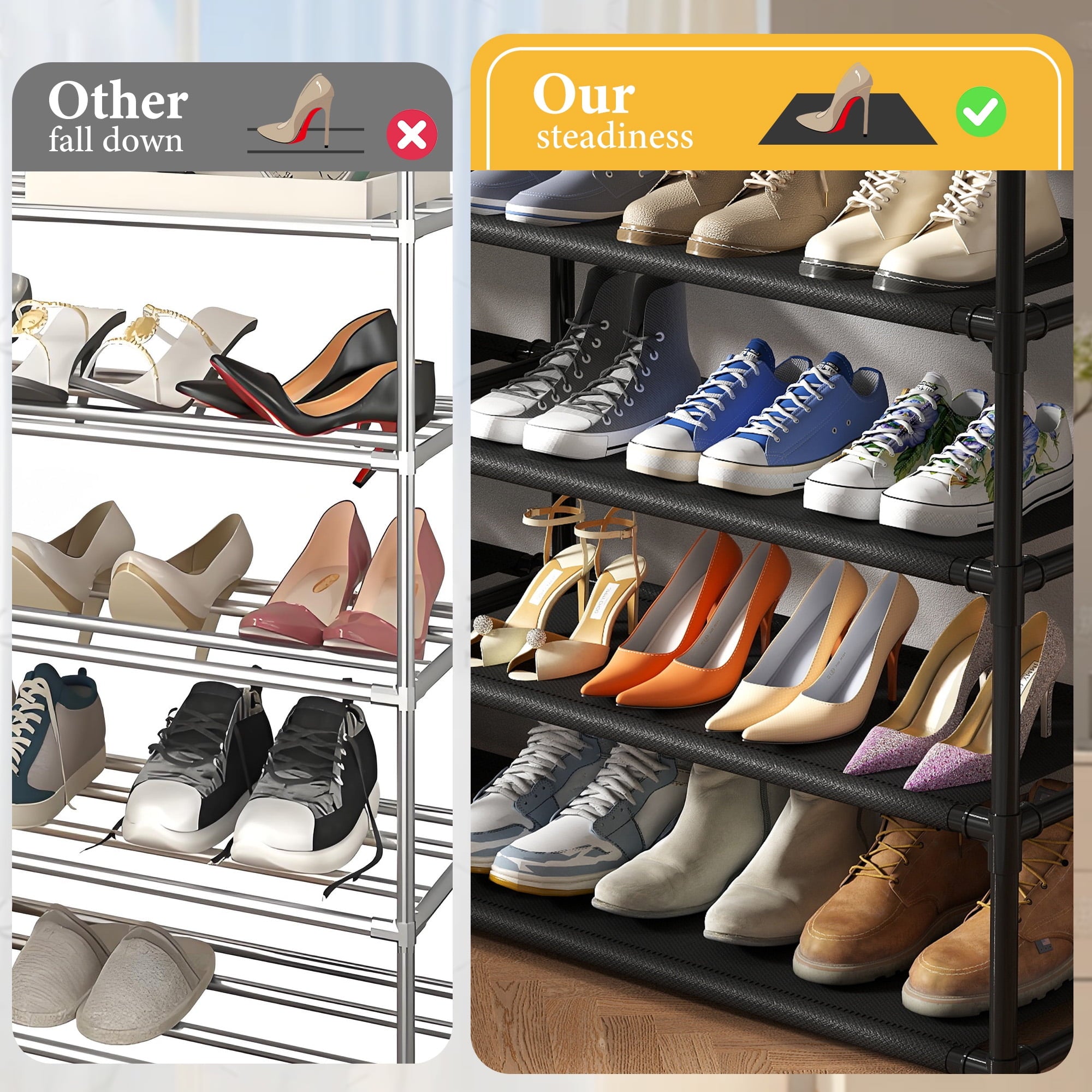5 Tier Shoe Rack, Large Capacity Sturdy Shoe Organizer, Metal Shoe Shelf, Holds up to 26 Pairs for Entryway, Closet and Bedroom
