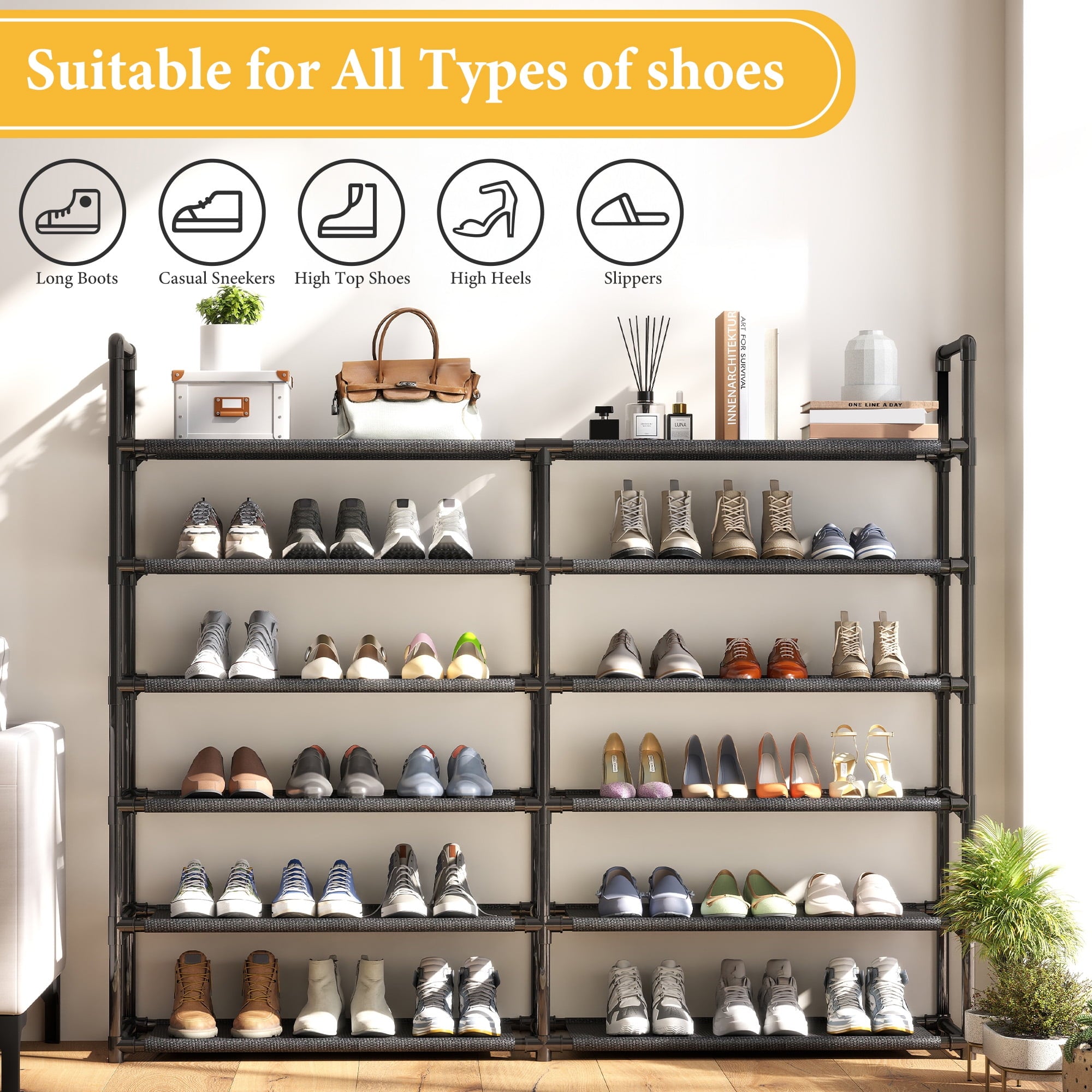 5 Tier Shoe Rack, Large Capacity Sturdy Shoe Organizer, Metal Shoe Shelf, Holds up to 26 Pairs for Entryway, Closet and Bedroom