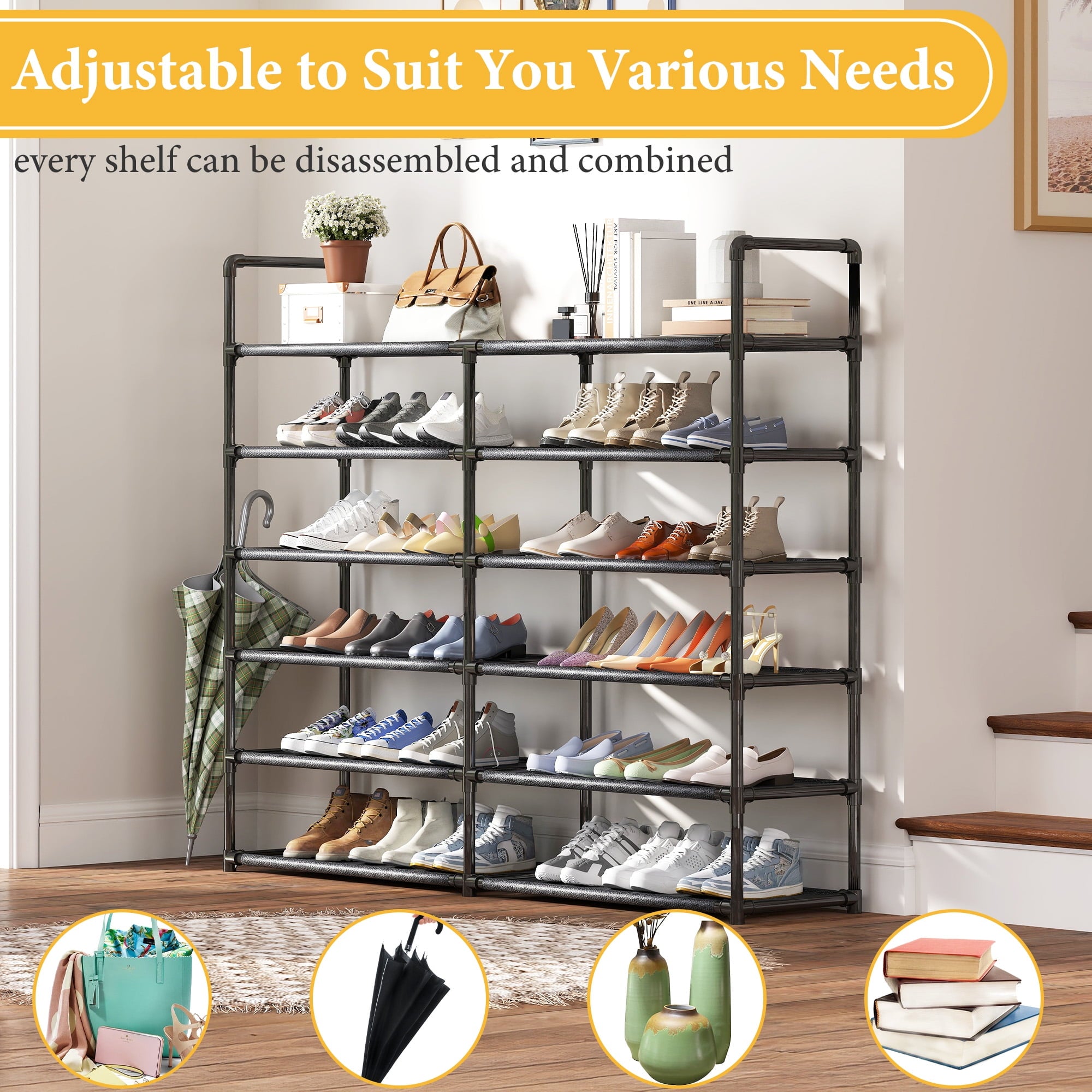 5 Tier Shoe Rack, Large Capacity Sturdy Shoe Organizer, Metal Shoe Shelf, Holds up to 26 Pairs for Entryway, Closet and Bedroom