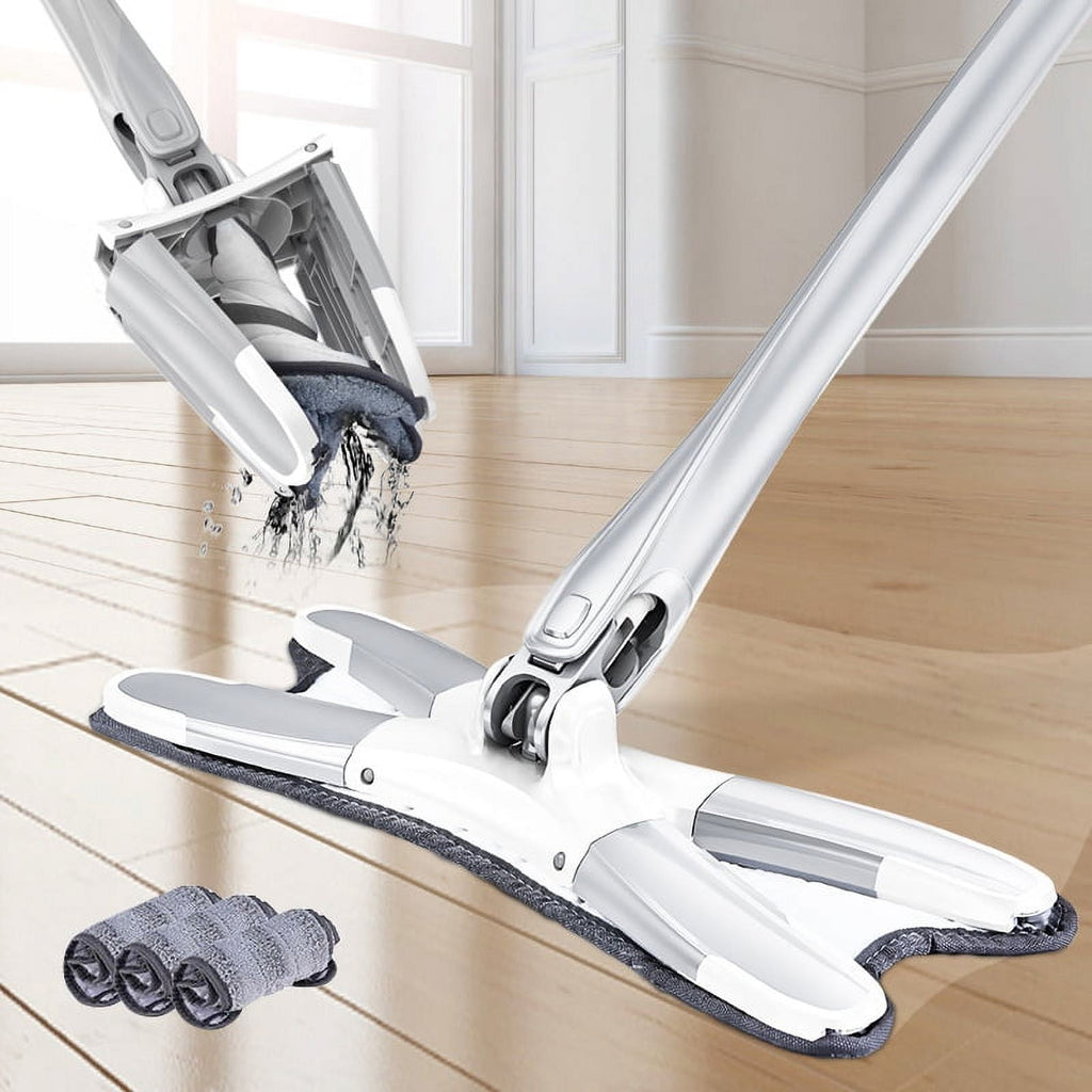 Flat Floor Mop with Replace Cloth Heads 360 Degree Squeeze Hand-Free Wash Household Lazy Home Cleaning Tool