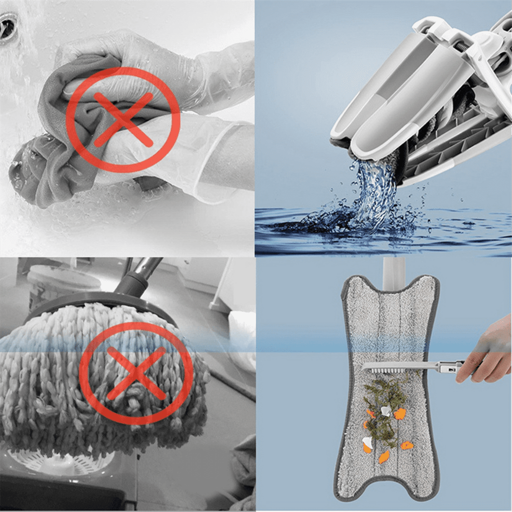 Flat Floor Mop with Replace Cloth Heads 360 Degree Squeeze Hand-Free Wash Household Lazy Home Cleaning Tool