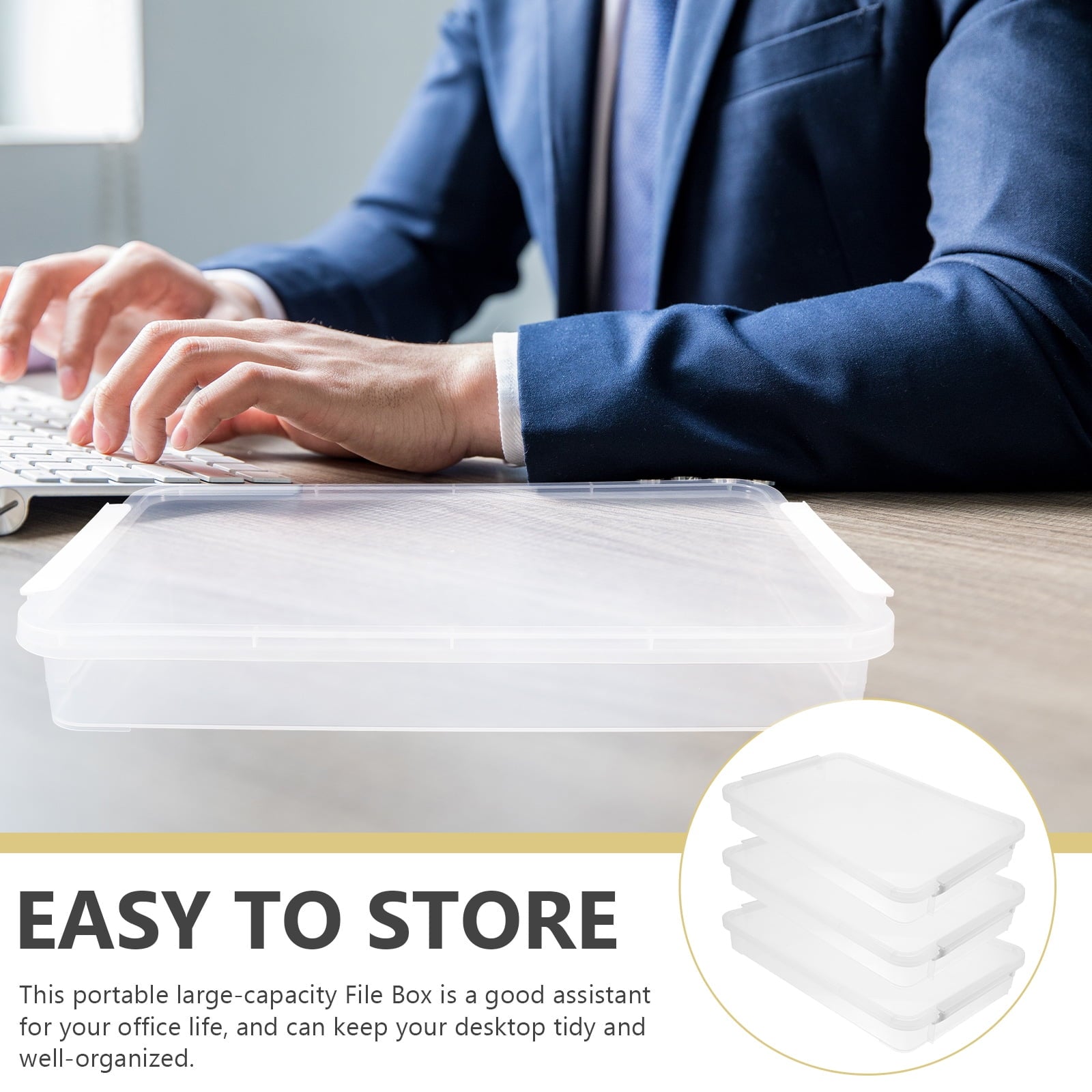 unbranded  3 Pcs Stackable Photo Scrapbook Transparent Box Storage Bins with Lid File Boxes Office