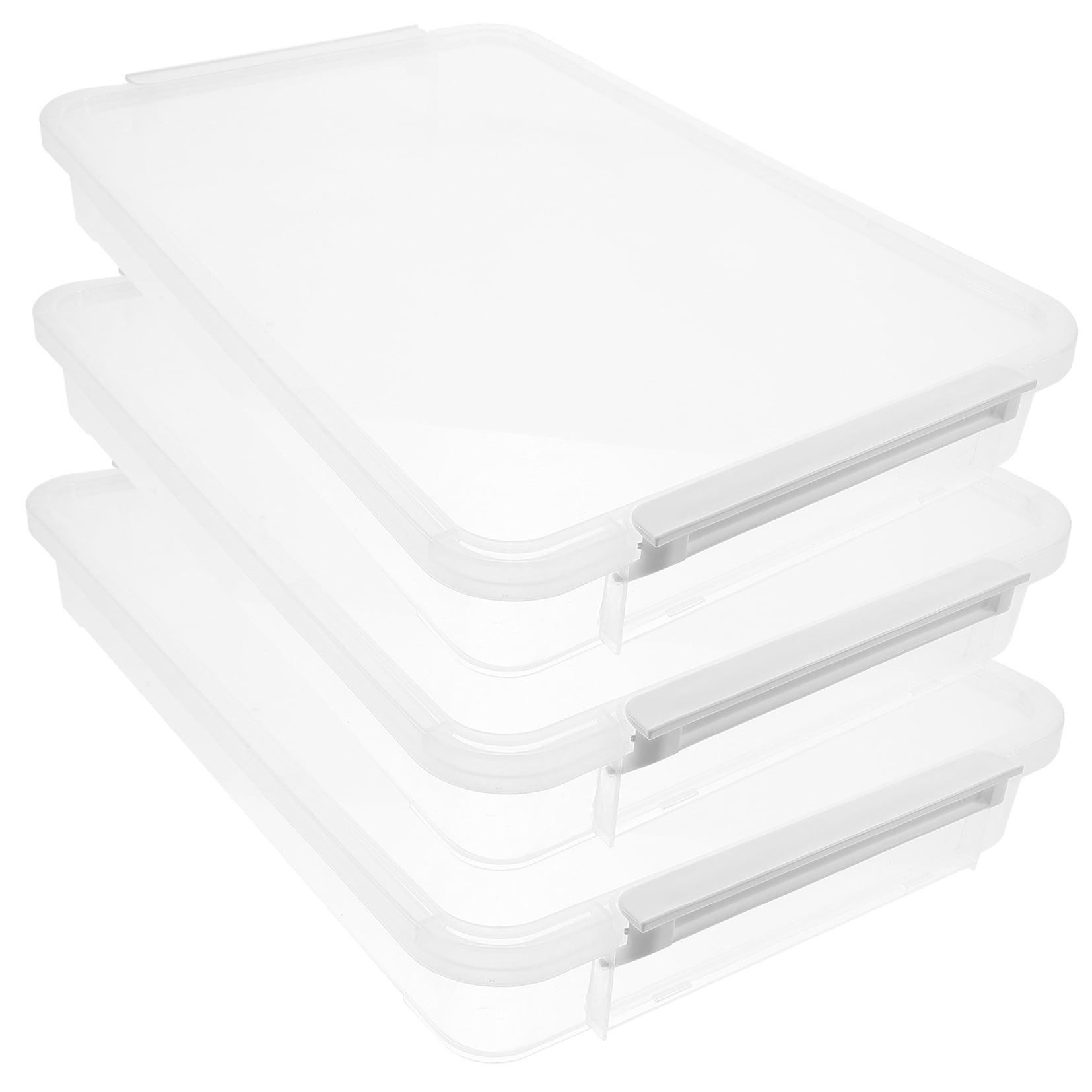 unbranded  3 Pcs Stackable Photo Scrapbook Transparent Box Storage Bins with Lid File Boxes Office