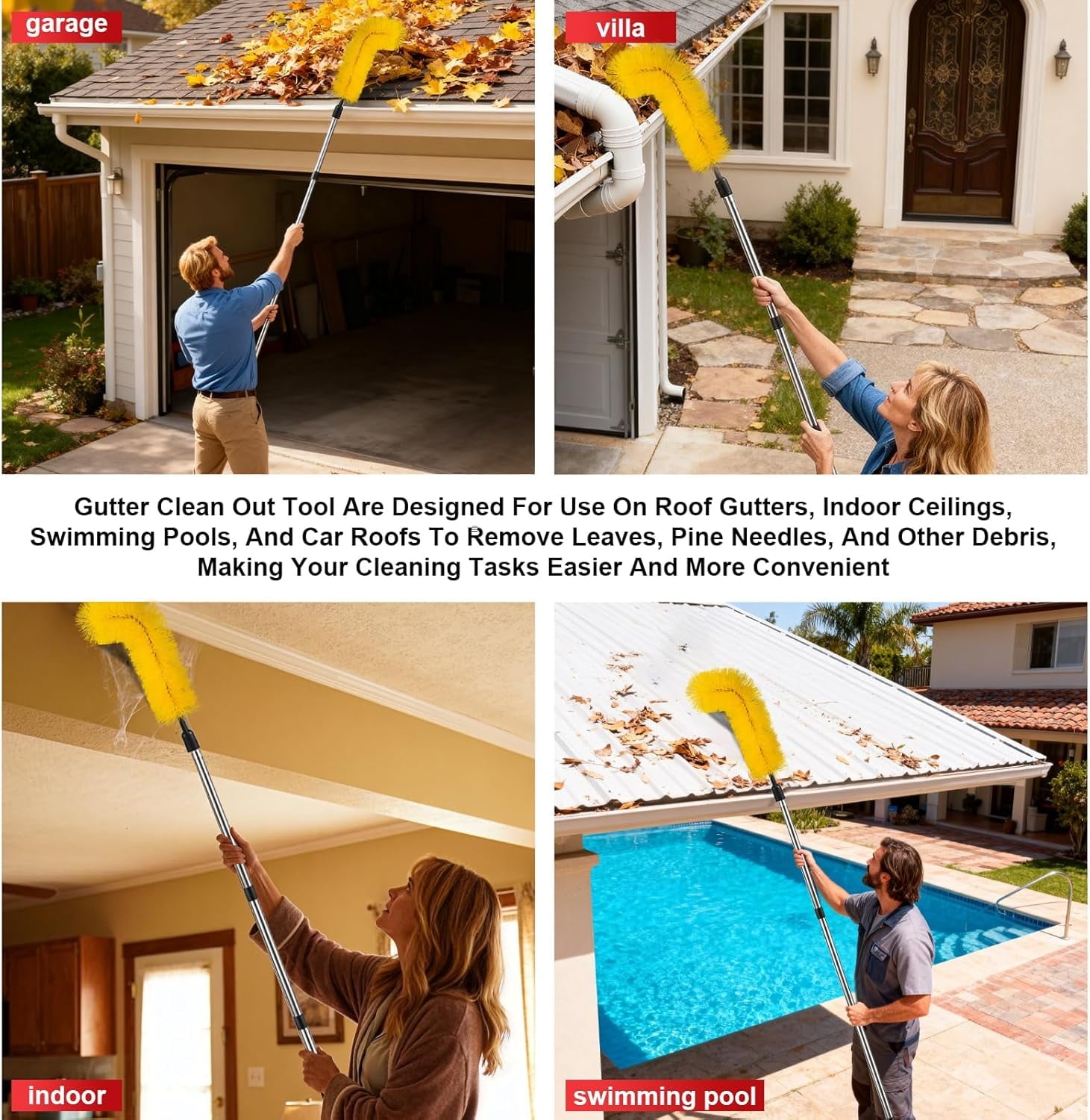 Gutter Cleaning Tools from The Ground - 12.7FT Long Adjustable gutter Cleaner &amp; Brush, No Ladder Needed | Gutter Clean Out Tool Makes it Easy To Clean Leaves, Branches And Debris from Gutters