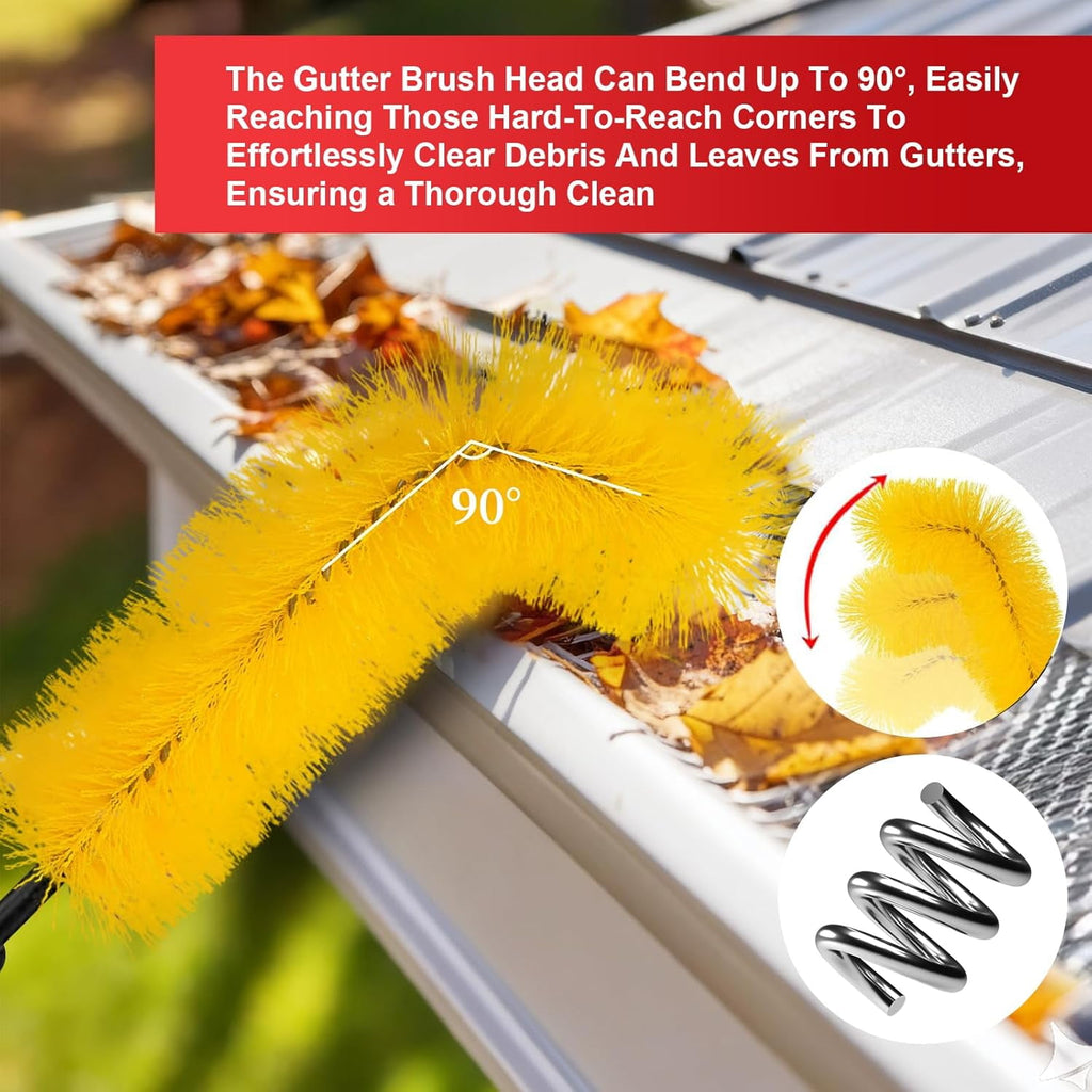 Gutter Cleaning Tools from The Ground - 12.7FT Long Adjustable gutter Cleaner &amp; Brush, No Ladder Needed | Gutter Clean Out Tool Makes it Easy To Clean Leaves, Branches And Debris from Gutters