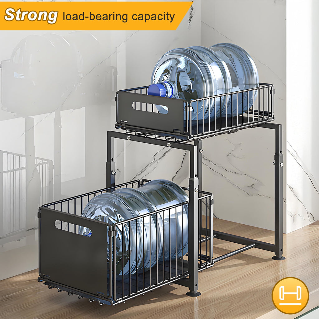 2-Tier Carbon Steel Under Sink Organizer, Pull Out Cabinet Drawer for Kitchen Pantry Storage