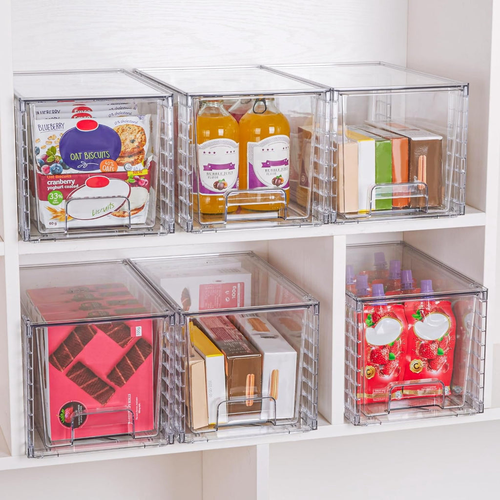 4 Pack Large Stackable Storage Drawers,Easily Assemble Acrylic Bathroom Closet Undersink Organizers and Storage,Plastic Bins for Kitchen Cabinets,Pantry,Makeup,Medicine Organization