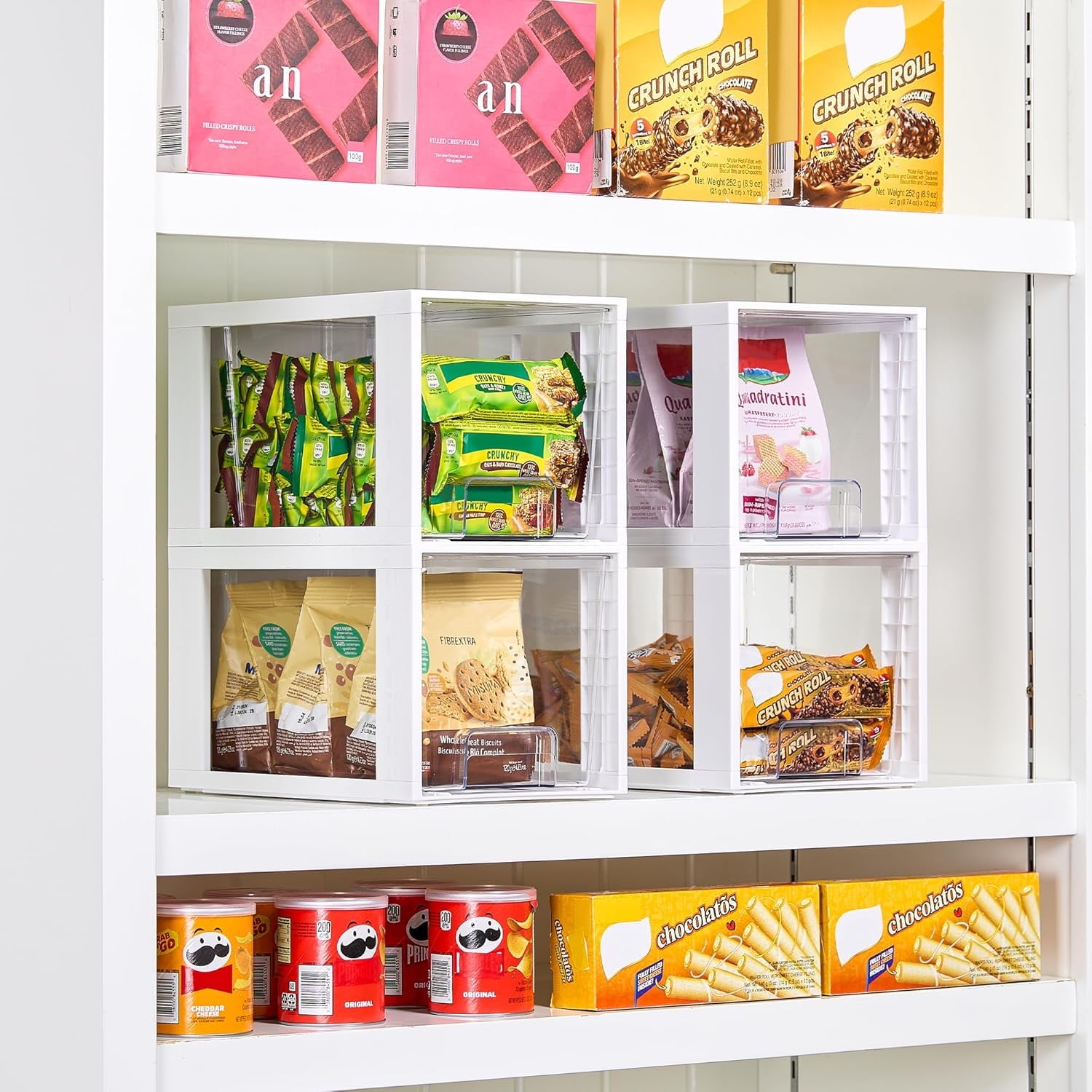 4 Pack Large Stackable Storage Drawers,Easily Assemble Acrylic Bathroom Closet Undersink Organizers and Storage,Plastic Bins for Kitchen Cabinets,Pantry,Makeup,Medicine Organization