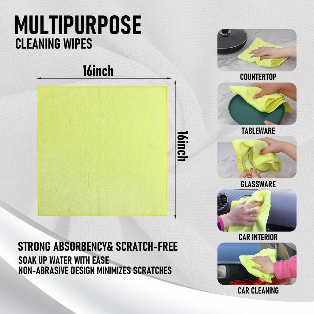 Clean Microfiber Cleaning Cloth, 16in*16in, 12 Pack Ultra-Thick Cleaning Rags, Super Absorbent, Lint Free &amp; Streak Free Cleaning Towels For Car, House, Kitchen, Office