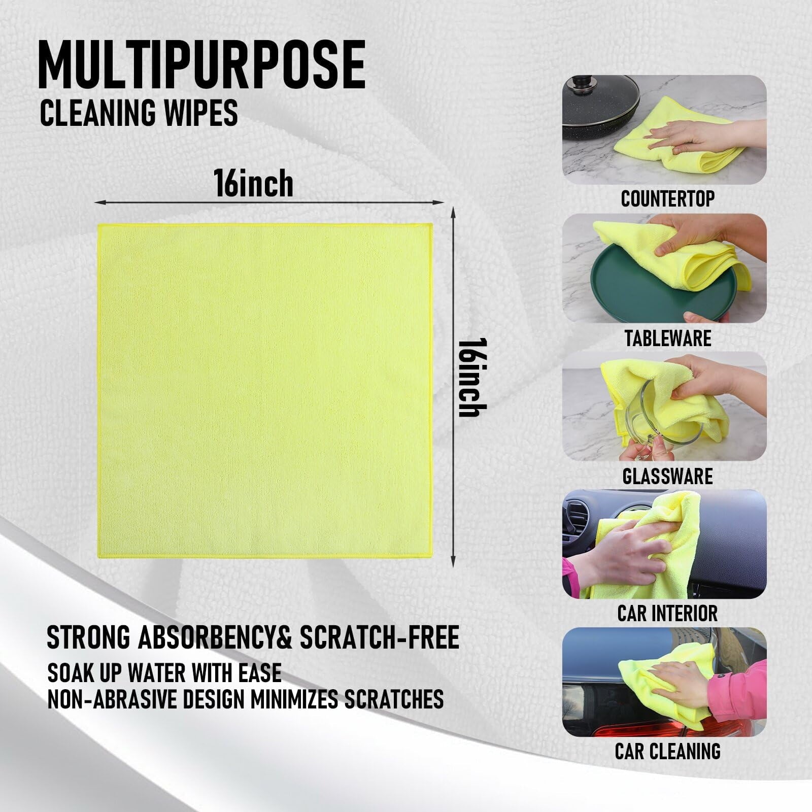 Clean Microfiber Cleaning Cloth, 16in*16in, 12 Pack Ultra-Thick Cleaning Rags, Super Absorbent, Lint Free &amp; Streak Free Cleaning Towels For Car, House, Kitchen, Office