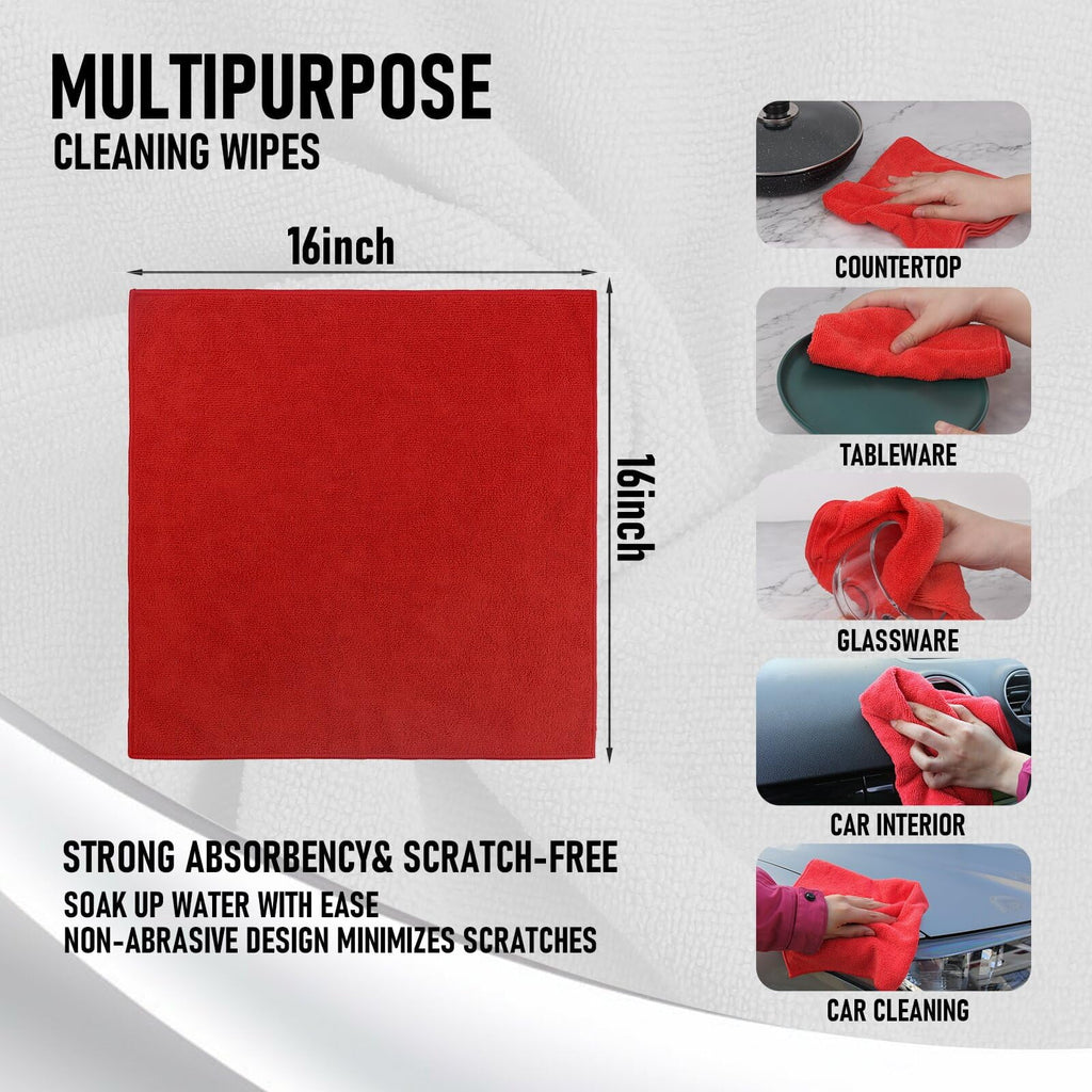 Clean Microfiber Cleaning Cloth, 16in*16in, 12 Pack Ultra-Thick Cleaning Rags, Super Absorbent, Lint Free &amp; Streak Free Cleaning Towels For Car, House, Kitchen, Office