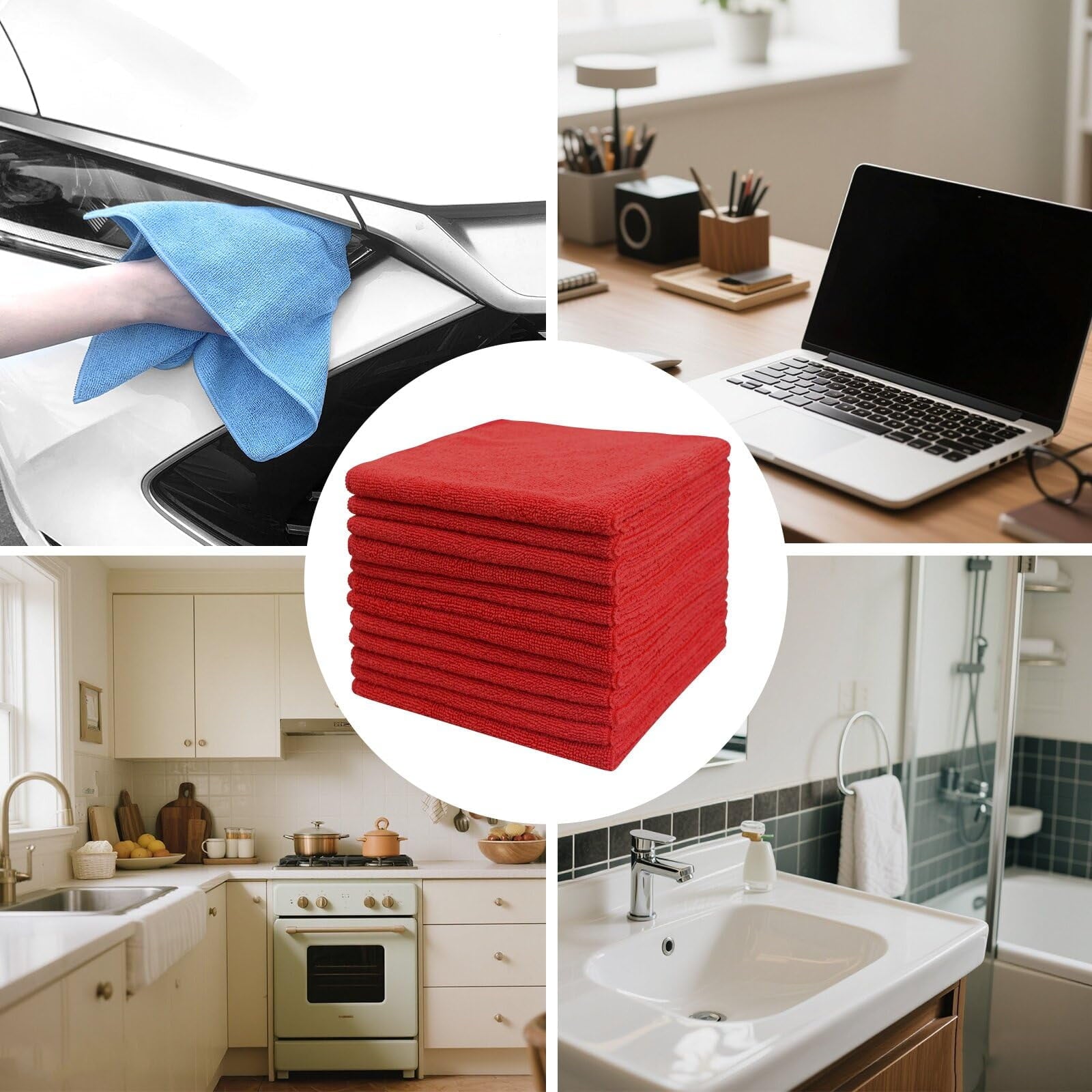 Clean Microfiber Cleaning Cloth, 16in*16in, 12 Pack Ultra-Thick Cleaning Rags, Super Absorbent, Lint Free &amp; Streak Free Cleaning Towels For Car, House, Kitchen, Office