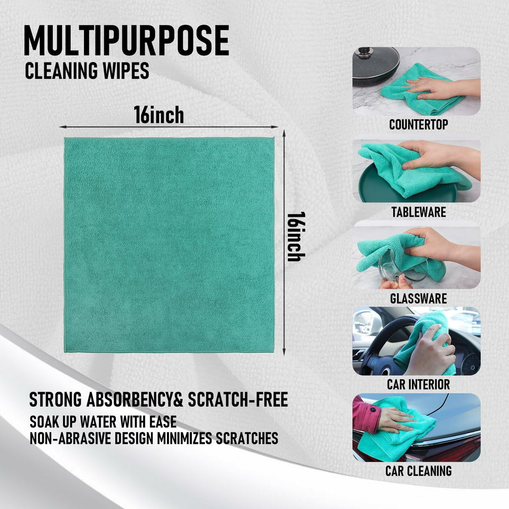 Clean Microfiber Cleaning Cloth, 16in*16in, 12 Pack Ultra-Thick Cleaning Rags, Super Absorbent, Lint Free &amp; Streak Free Cleaning Towels For Car, House, Kitchen, Office