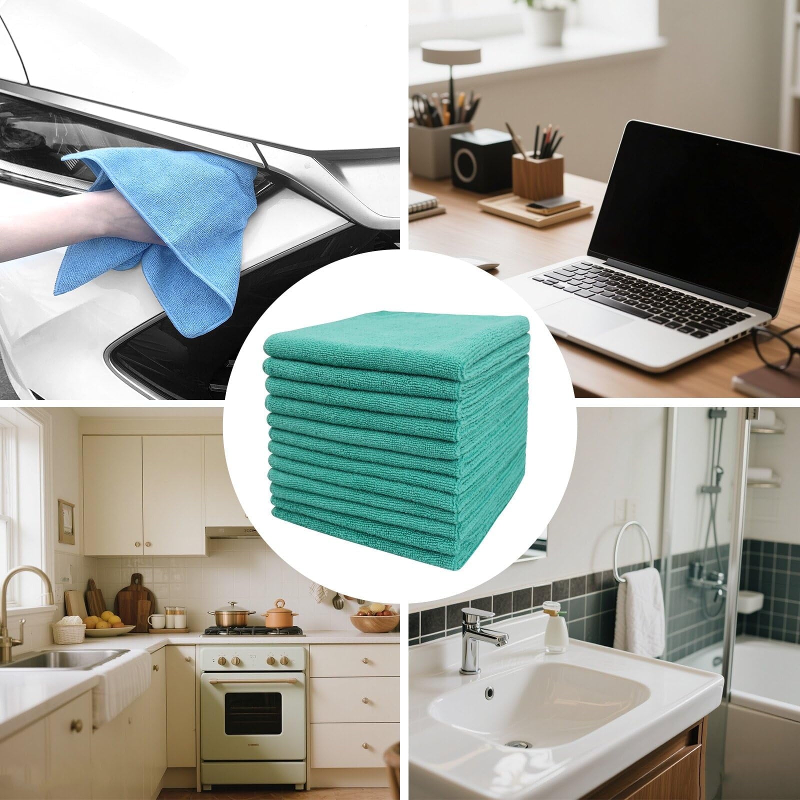 Clean Microfiber Cleaning Cloth, 16in*16in, 12 Pack Ultra-Thick Cleaning Rags, Super Absorbent, Lint Free &amp; Streak Free Cleaning Towels For Car, House, Kitchen, Office