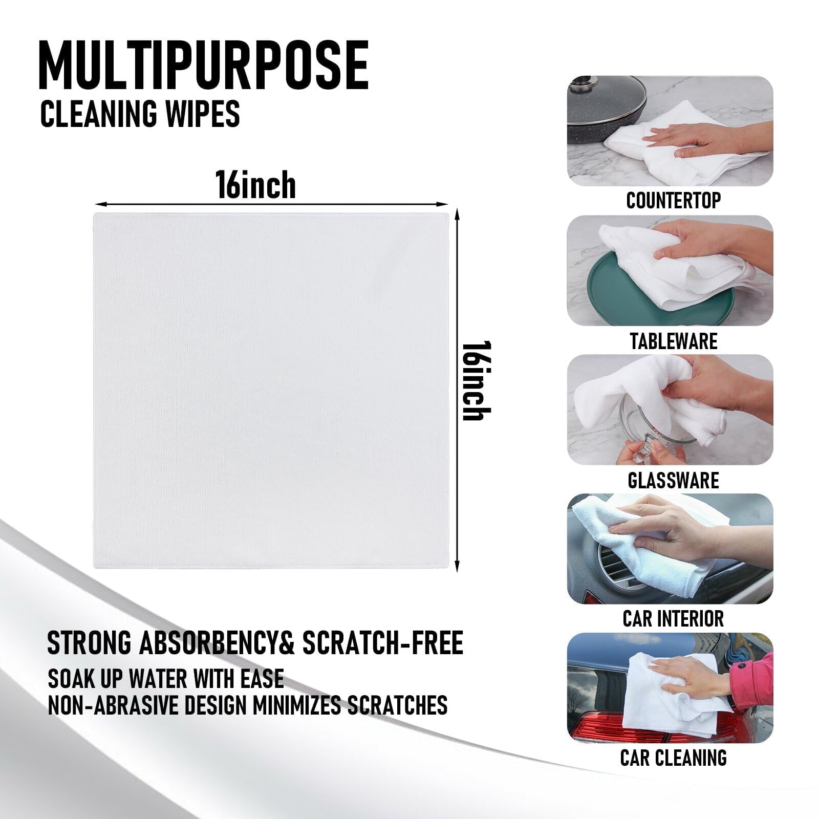 Clean Microfiber Cleaning Cloth, 16in*16in, 12 Pack Ultra-Thick Cleaning Rags, Super Absorbent, Lint Free &amp; Streak Free Cleaning Towels For Car, House, Kitchen, Office