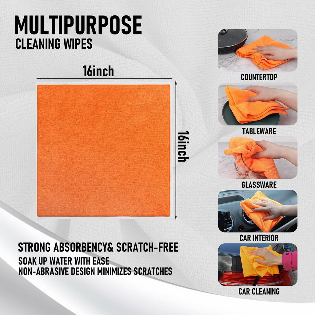 Clean Microfiber Cleaning Cloth, 16in*16in, 12 Pack Ultra-Thick Cleaning Rags, Super Absorbent, Lint Free &amp; Streak Free Cleaning Towels For Car, House, Kitchen, Office