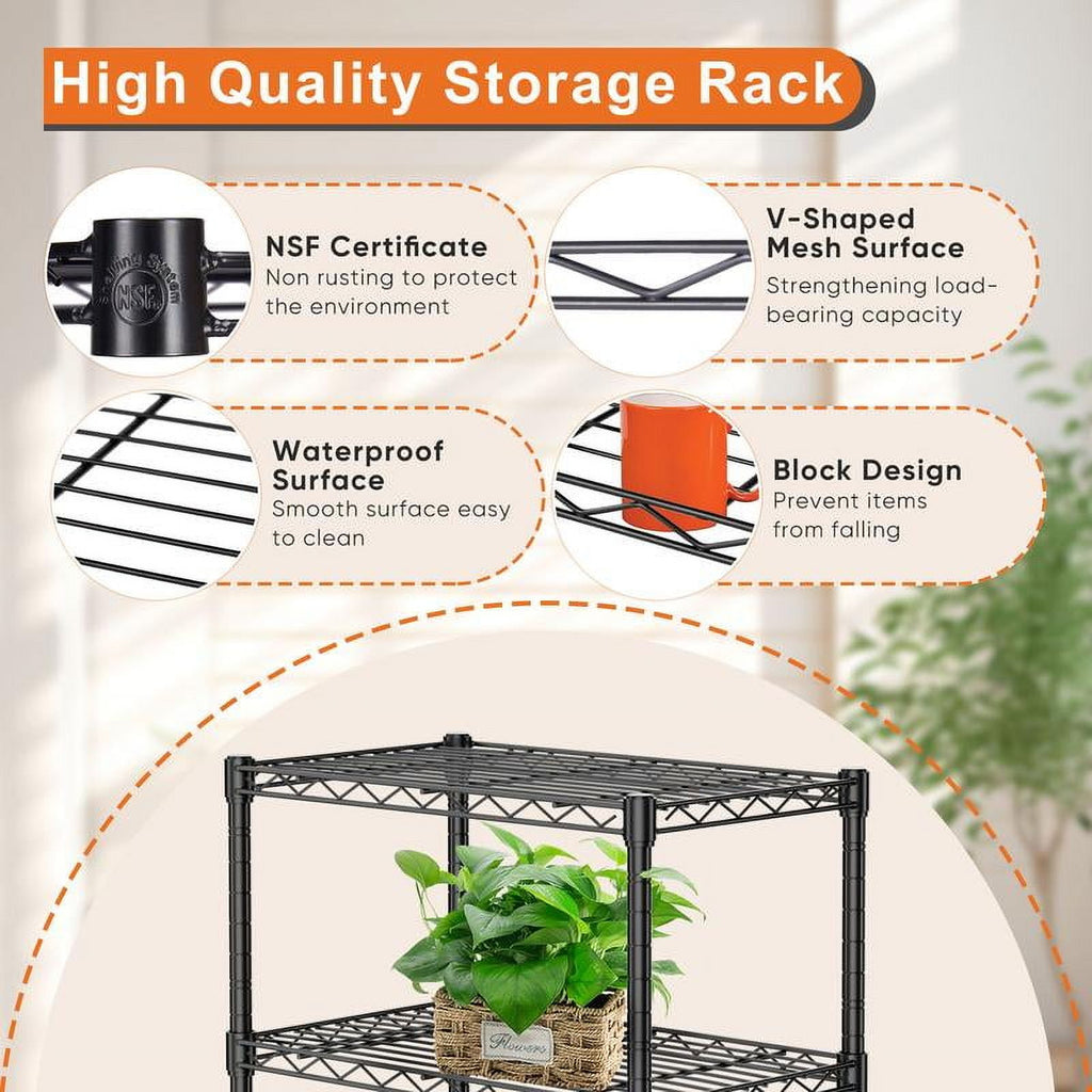 Storage Shelving Unit 5-Tier, Adjustable Metal Wire Racks Heavy Duty Standing Shelf Organizer for Kitchen, Closet, Pantry, Garage, Bathroom, Laundry