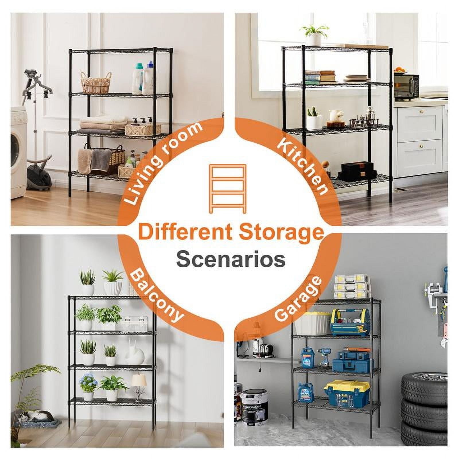 Storage Shelving Unit 5-Tier, Adjustable Metal Wire Racks Heavy Duty Standing Shelf Organizer for Kitchen, Closet, Pantry, Garage, Bathroom, Laundry