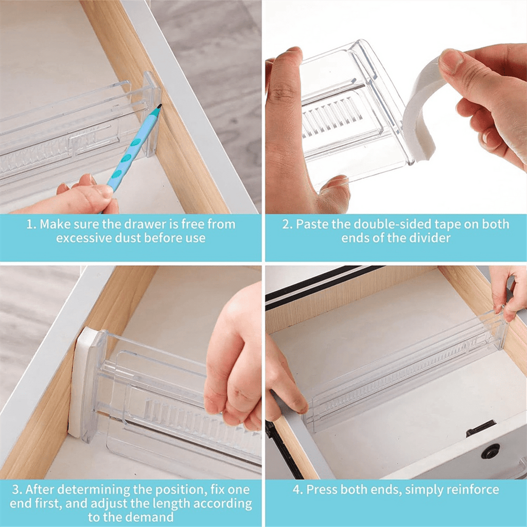 6 Pack Drawer Dividers, Adjustable Drawer Organiser Divider(11.8 -19.7 inch), for Kitchen Bedroom Office Desk Dresser