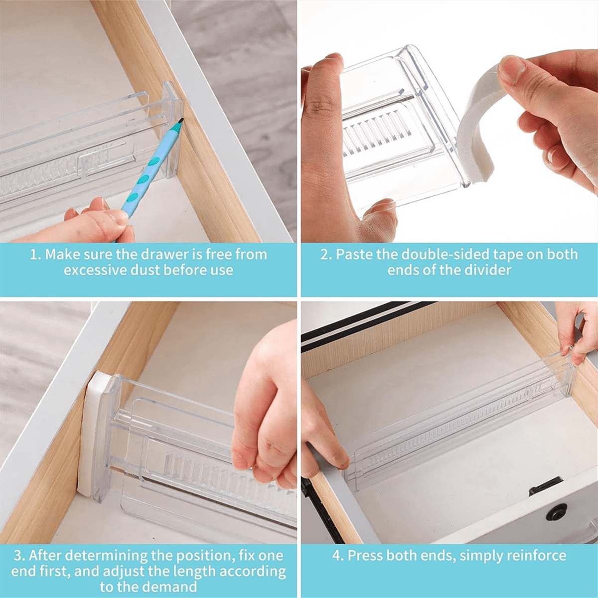 6 Pack Drawer Dividers, Adjustable Drawer Organiser Divider(11.8 -19.7 inch), for Kitchen Bedroom Office Desk Dresser