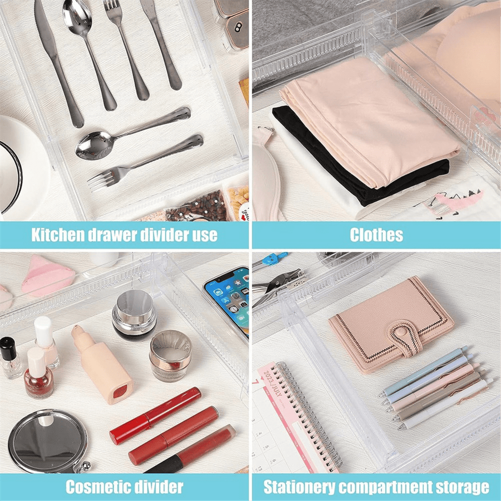 6 Pack Drawer Dividers, Adjustable Drawer Organiser Divider(11.8 -19.7 inch), for Kitchen Bedroom Office Desk Dresser