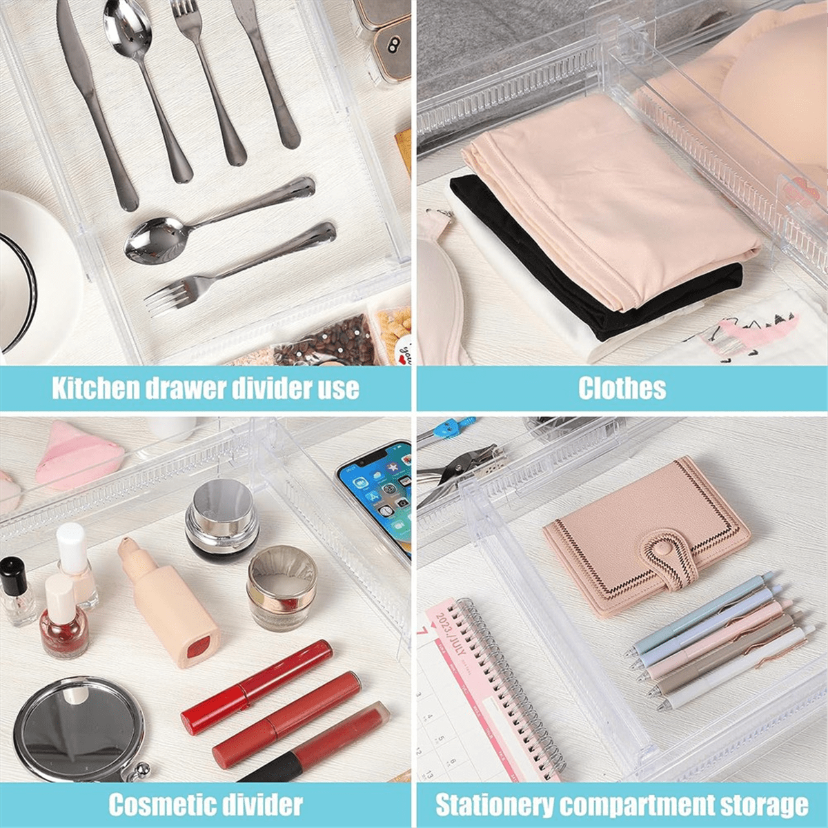 6 Pack Drawer Dividers, Adjustable Drawer Organiser Divider(11.8 -19.7 inch), for Kitchen Bedroom Office Desk Dresser