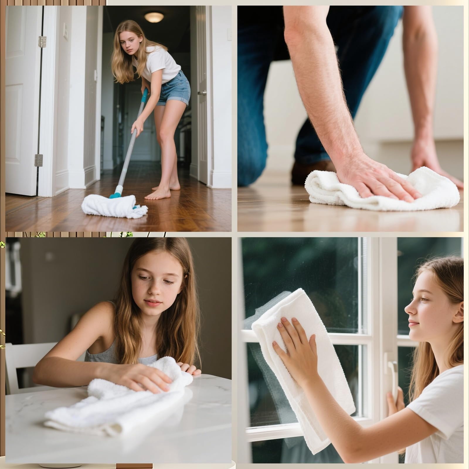 4 Pcs Extra Large Microfiber Cleaning Cloth, 30"x20" Washable Reusable Floor Cloth For Squeegee Mop House Floor Kitchen Car Window Highly Absorbent, Lint And Streak Free (Grey)