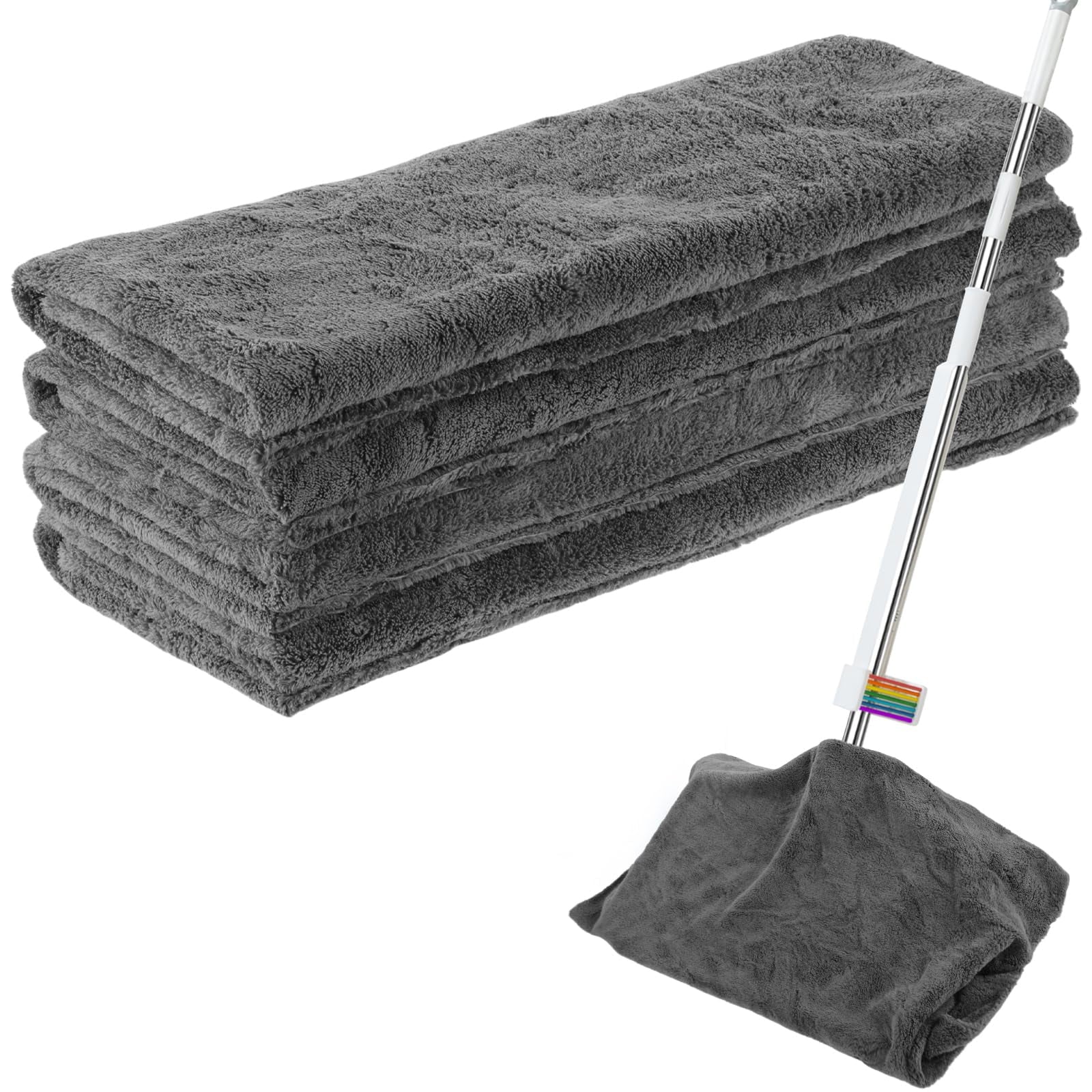 4 Pcs Extra Large Microfiber Cleaning Cloth, 30"x20" Washable Reusable Floor Cloth For Squeegee Mop House Floor Kitchen Car Window Highly Absorbent, Lint And Streak Free (Grey)