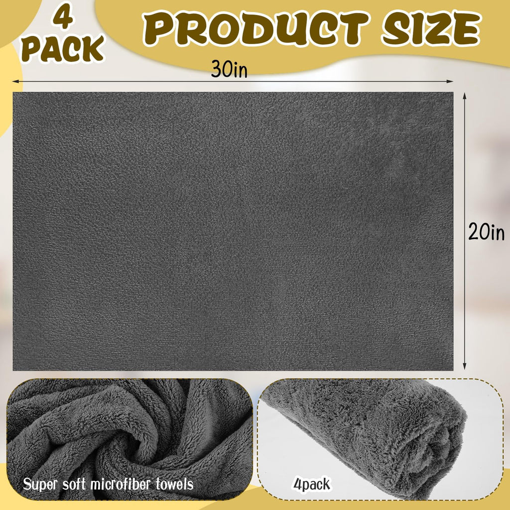 4 Pcs Extra Large Microfiber Cleaning Cloth, 30"x20" Washable Reusable Floor Cloth For Squeegee Mop House Floor Kitchen Car Window Highly Absorbent, Lint And Streak Free (Grey)