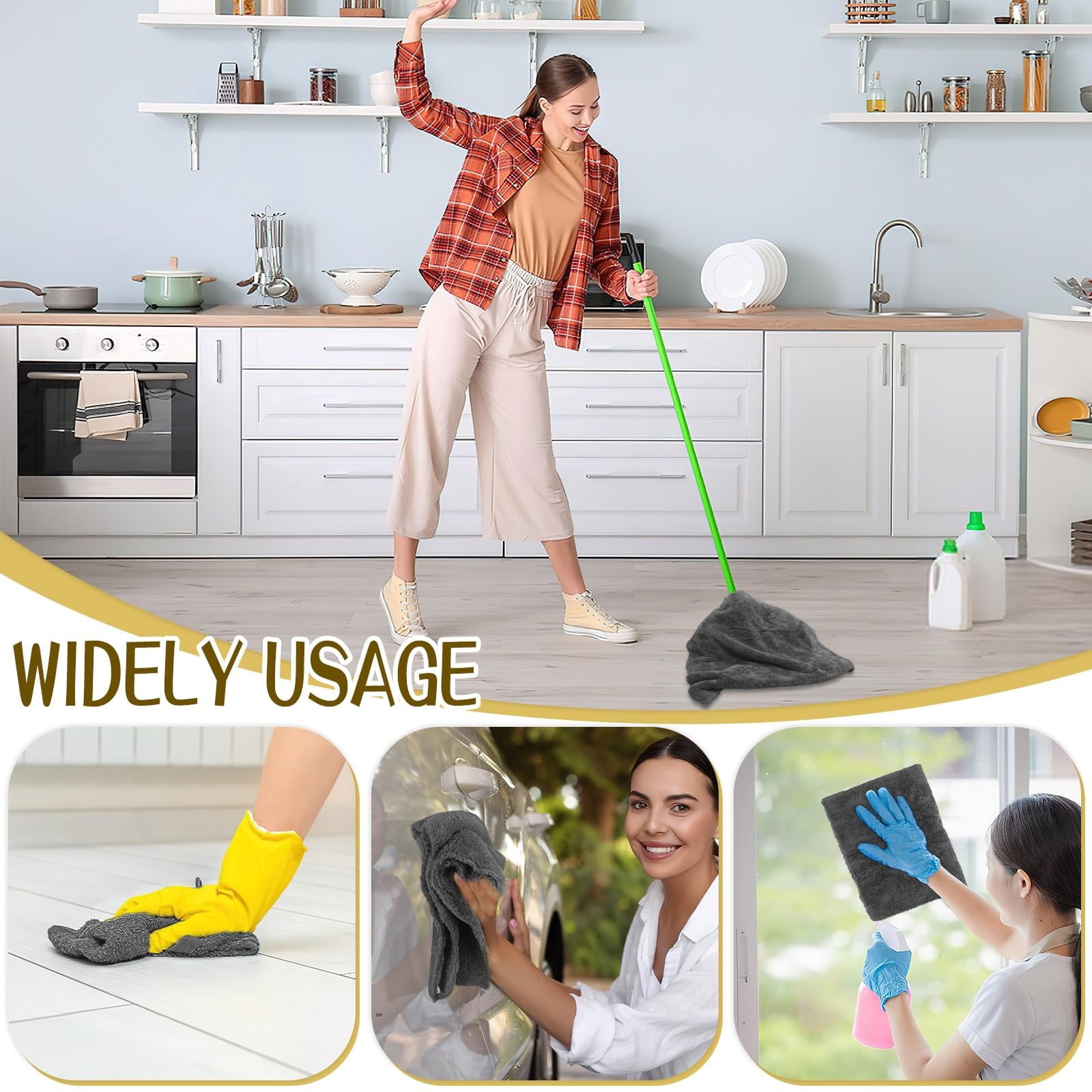 4 Pcs Extra Large Microfiber Cleaning Cloth, 30"x20" Washable Reusable Floor Cloth For Squeegee Mop House Floor Kitchen Car Window Highly Absorbent, Lint And Streak Free (Grey)