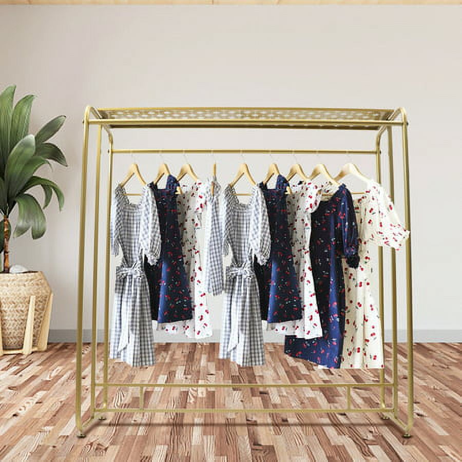 Boutique Adjustable Height Modern 2 Rods 1-Shelf Clothes Rack, Gold