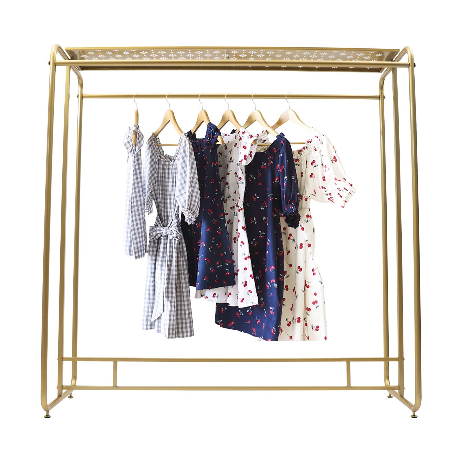 Boutique Adjustable Height Modern 2 Rods 1-Shelf Clothes Rack, Gold