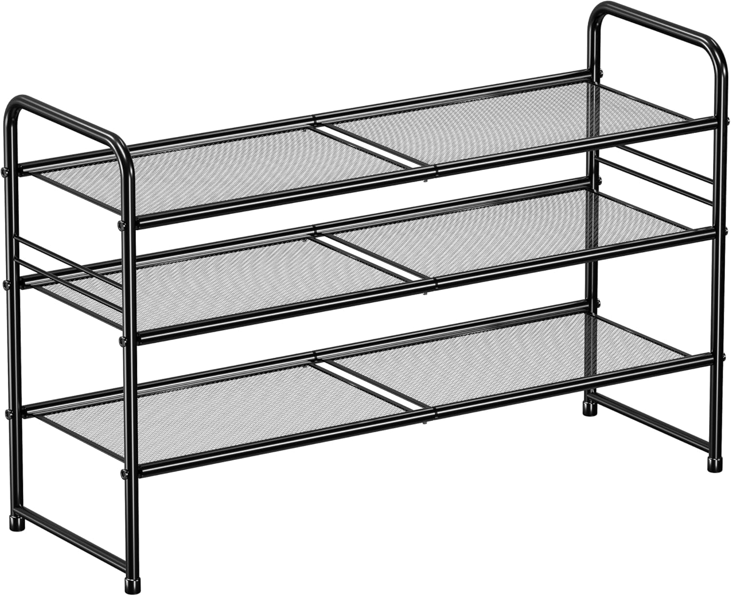 3-Tier Mesh Shoe Rack, Closet Metal 33" Wide Shoe Rack Organizer Heavy Duty, Black