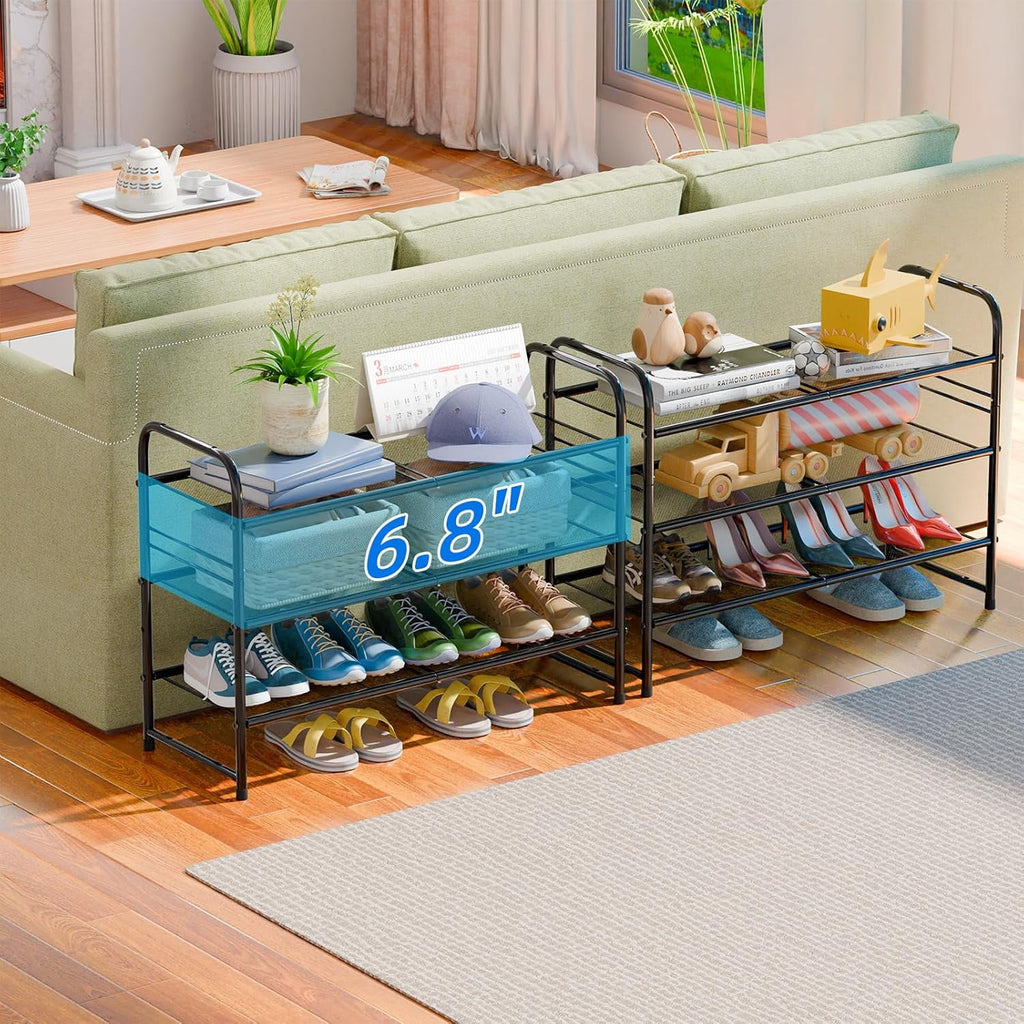 3-Tier Mesh Shoe Rack, Closet Metal 33" Wide Shoe Rack Organizer Heavy Duty, Black