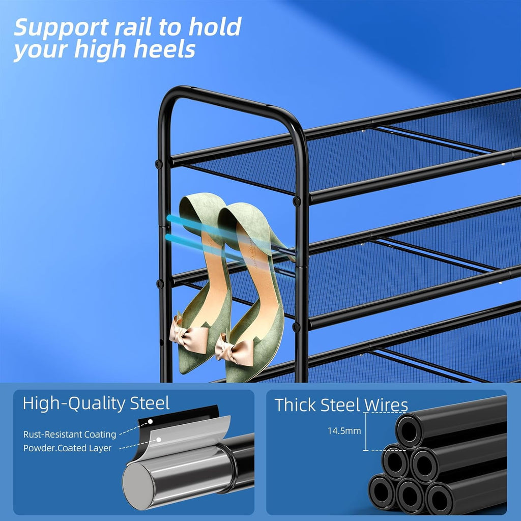 3-Tier Mesh Shoe Rack, Closet Metal 33" Wide Shoe Rack Organizer Heavy Duty, Black